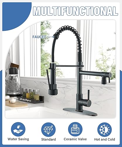 Miniatura 4 de NeierThodore Pulverizador de grifo de cocina desplegable comercial con LED de una sola manija grifo de fregadero de resorte con rociador de bloqueo