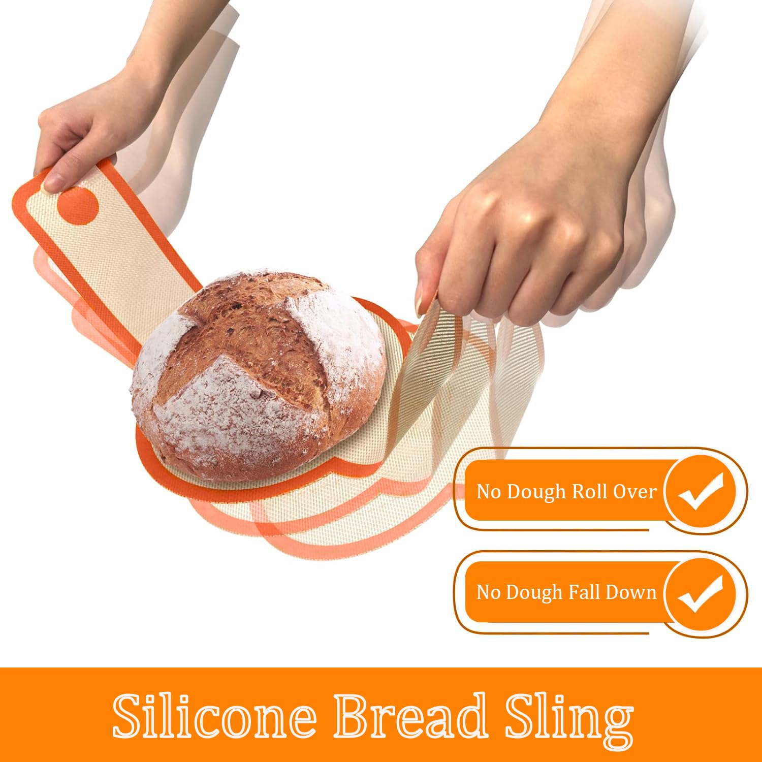 GHASYXL Silicone Bread Sling Set - Non-Stick Dutch Oven Mat With Long Handle For Sourdough Baking (2 Pack, Gray & Green)
