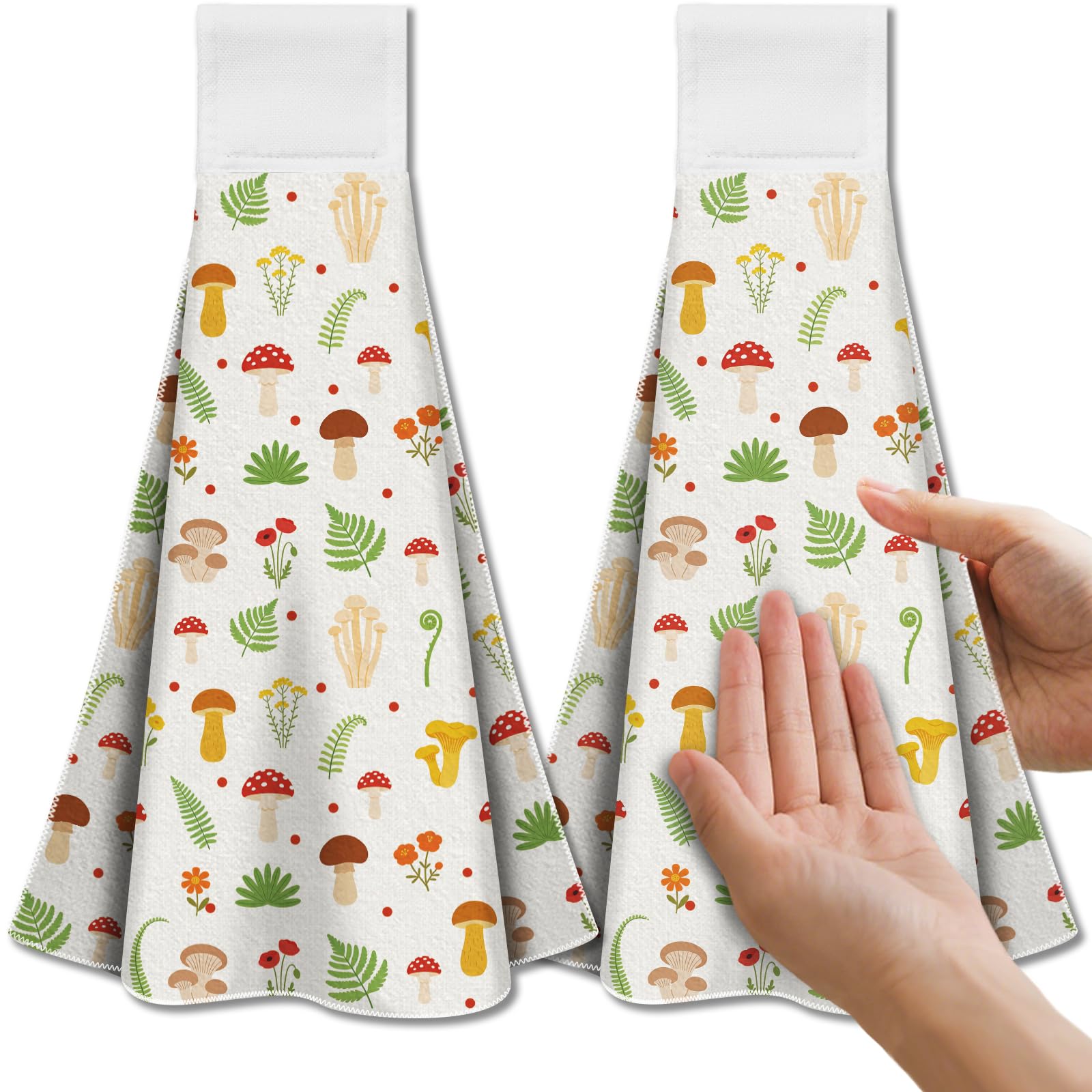 CUTHOLLOW 2 Pcs Simple Fresh Mushroom Hanging Kitchen Towels with Loop