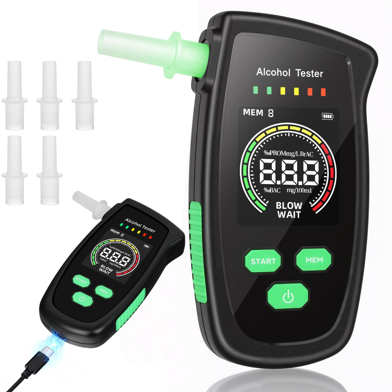Ethylotest Electronique - Etiloteste Electronique avec 5 Embouchures, Alcotest Numerique, ethylometre mesures de Haute précision
