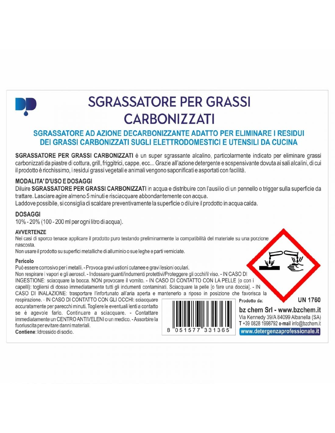 SGRASSATORE per Grassi CARBONIZZATI Grill Clean CONCENTRATO - Tanica da 30 L