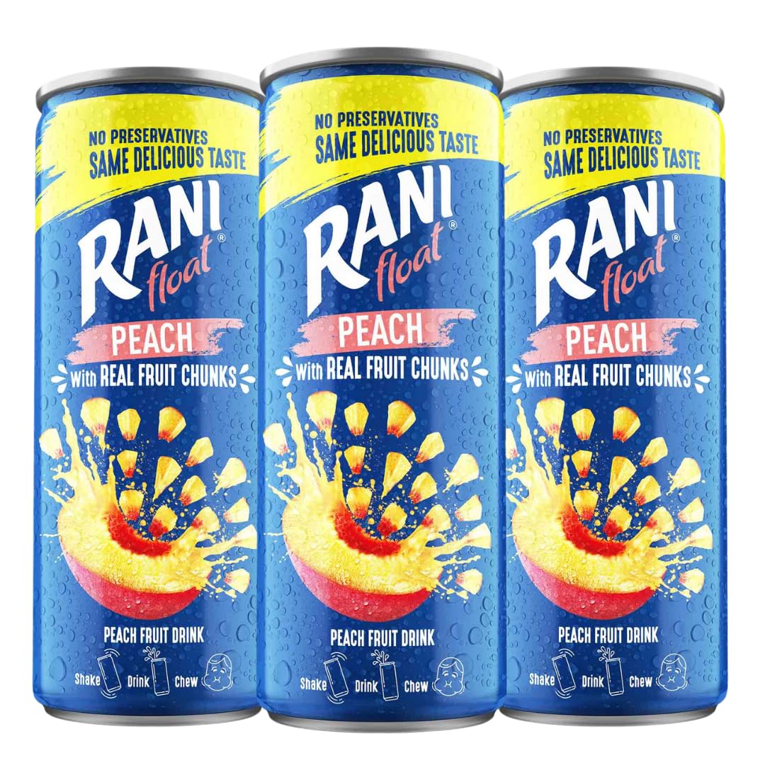 Rani Float Peach Fruit Drink With Chunks|Refreshing Fruit Drink With Peach Chunks|Pack Of 3(240Ml Each)-Can Packaging.