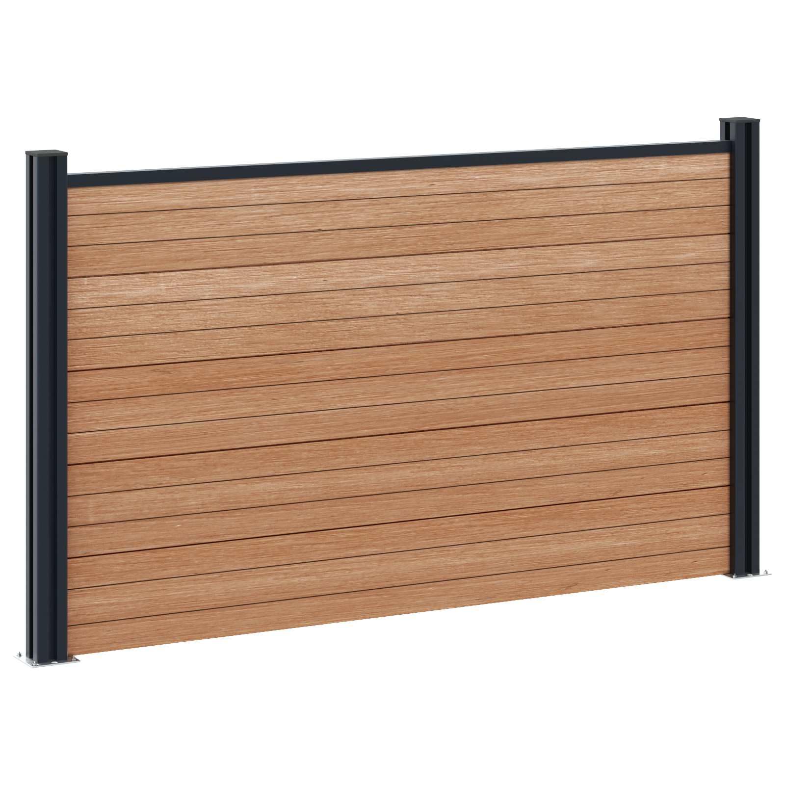 Panneau de clôture WPC et aluminium marron 180x105 cm, kit avec 2 poteaux, fixation rigide, barrière modulable pour jardin terrasse extérieur