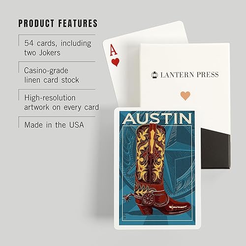 Miniatura 3 de Austin, Texas, Bota, Letterpress (52 cartas de juego de tamaño póker, con comodines)