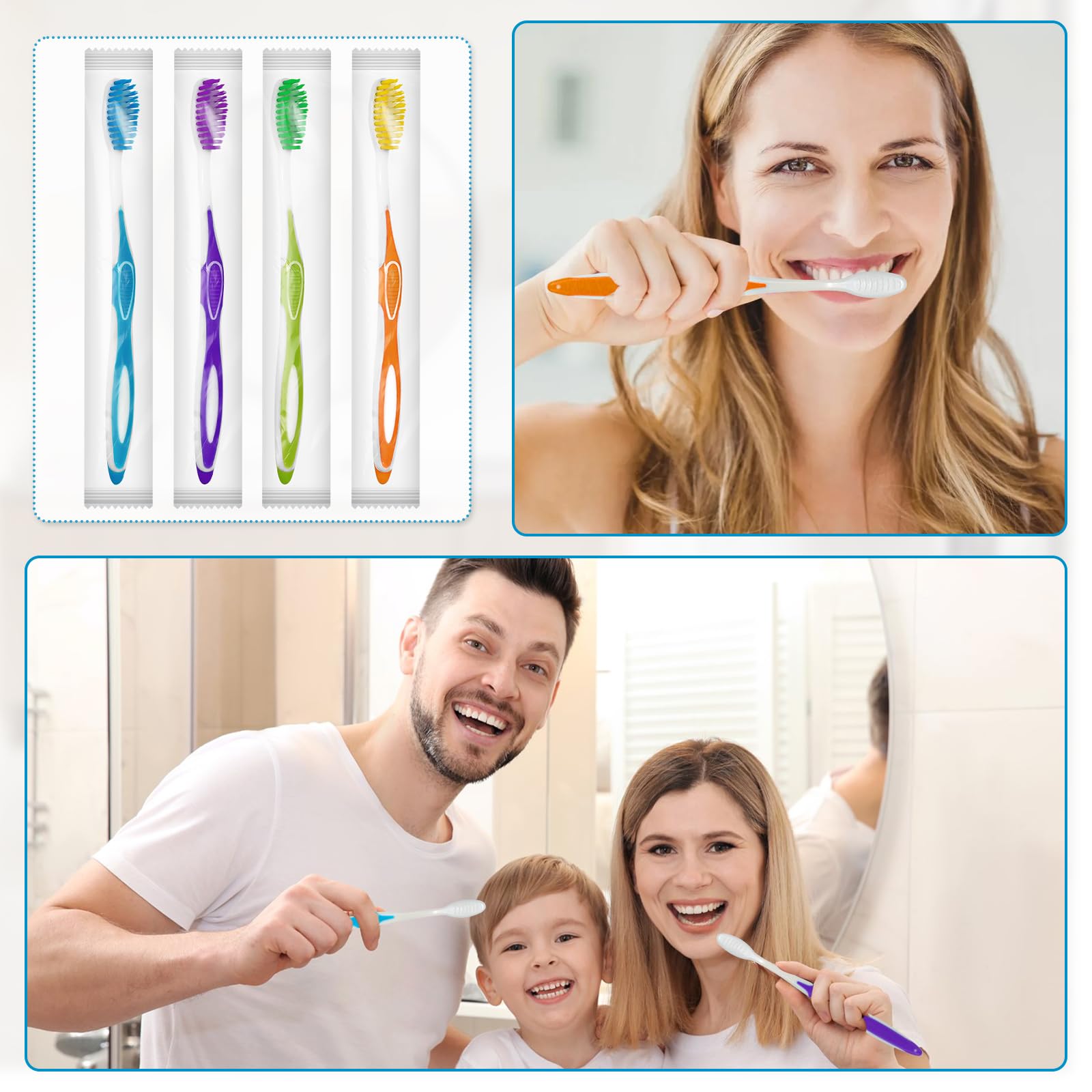 200 spazzolini da denti usa e getta, confezionati singolarmente, colorati, da viaggio, per donazioni in hotel, viaggi, senza casa (4 colori)
