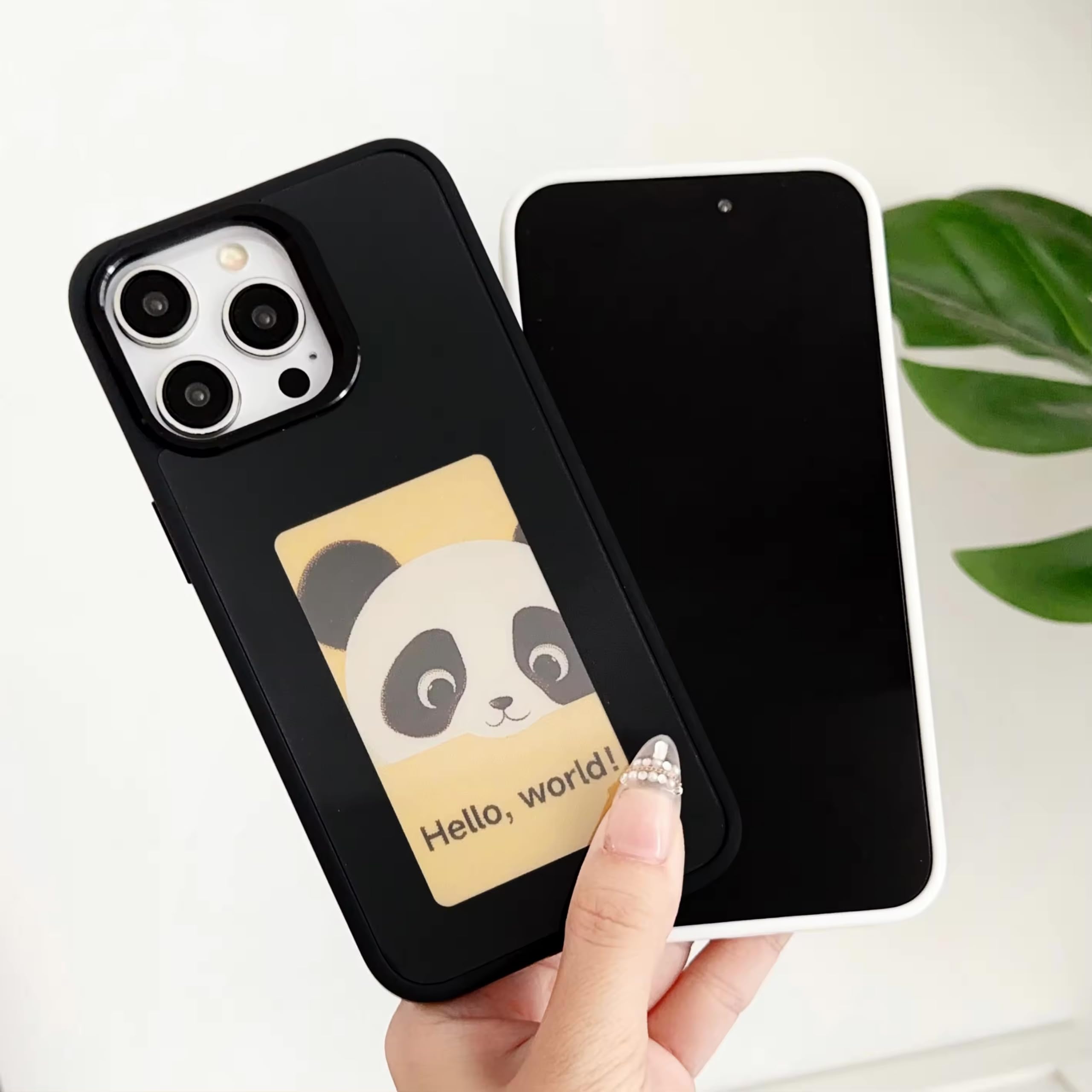 Custodia protettiva per iPhone con display E-Ink a quattro colori, custodia fai da te per smartphone per iPhone 13/14/15 (Nero, iPhone 14 Pro Max)