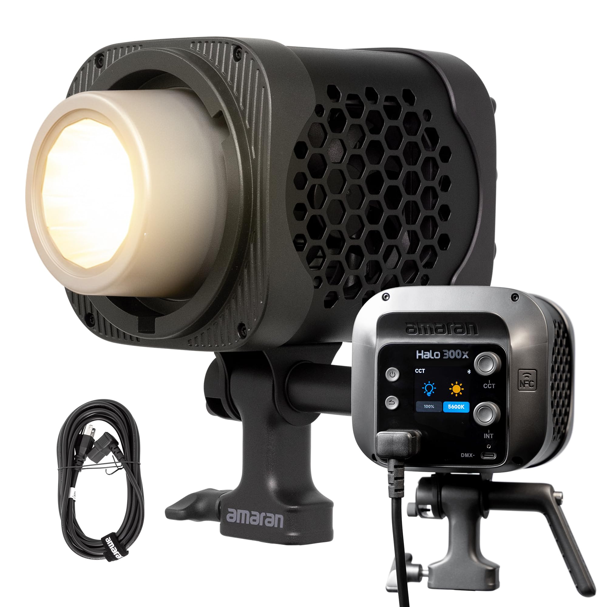 Amaran Halo 300x Bi-color LED Video Light Bowens Mount Compact COB Light 16200 lux @1m with App Control NFC DMX