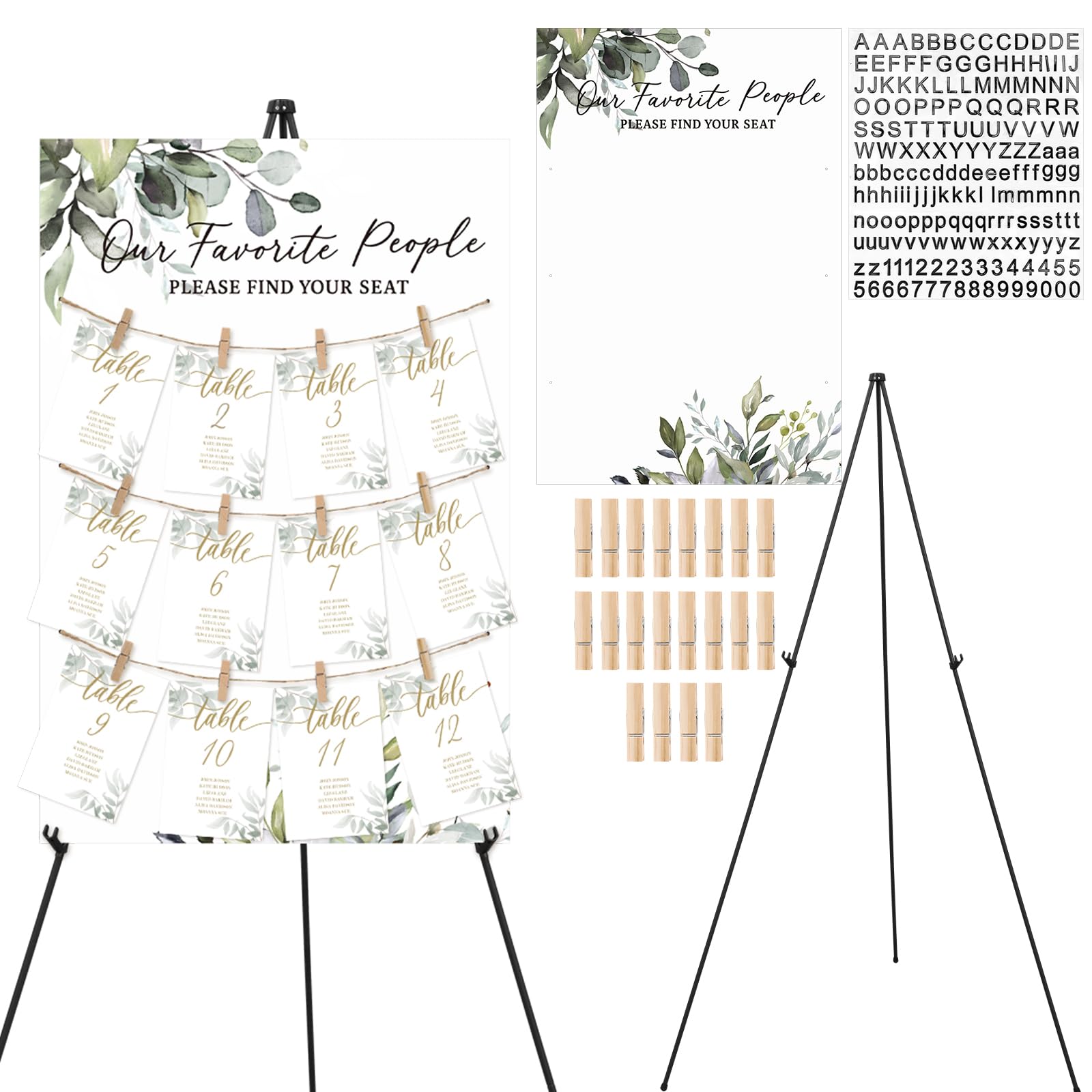 Pinkunn Greenery Hochzeits-Sitzdiagramm mit Staffelei, 39 x 60 cm, rustikales Holz-Sitzdiagramm, Aufschrift "Please Find Your Seat Sign for Baby & Bride Shower Wedding Sign Decor"