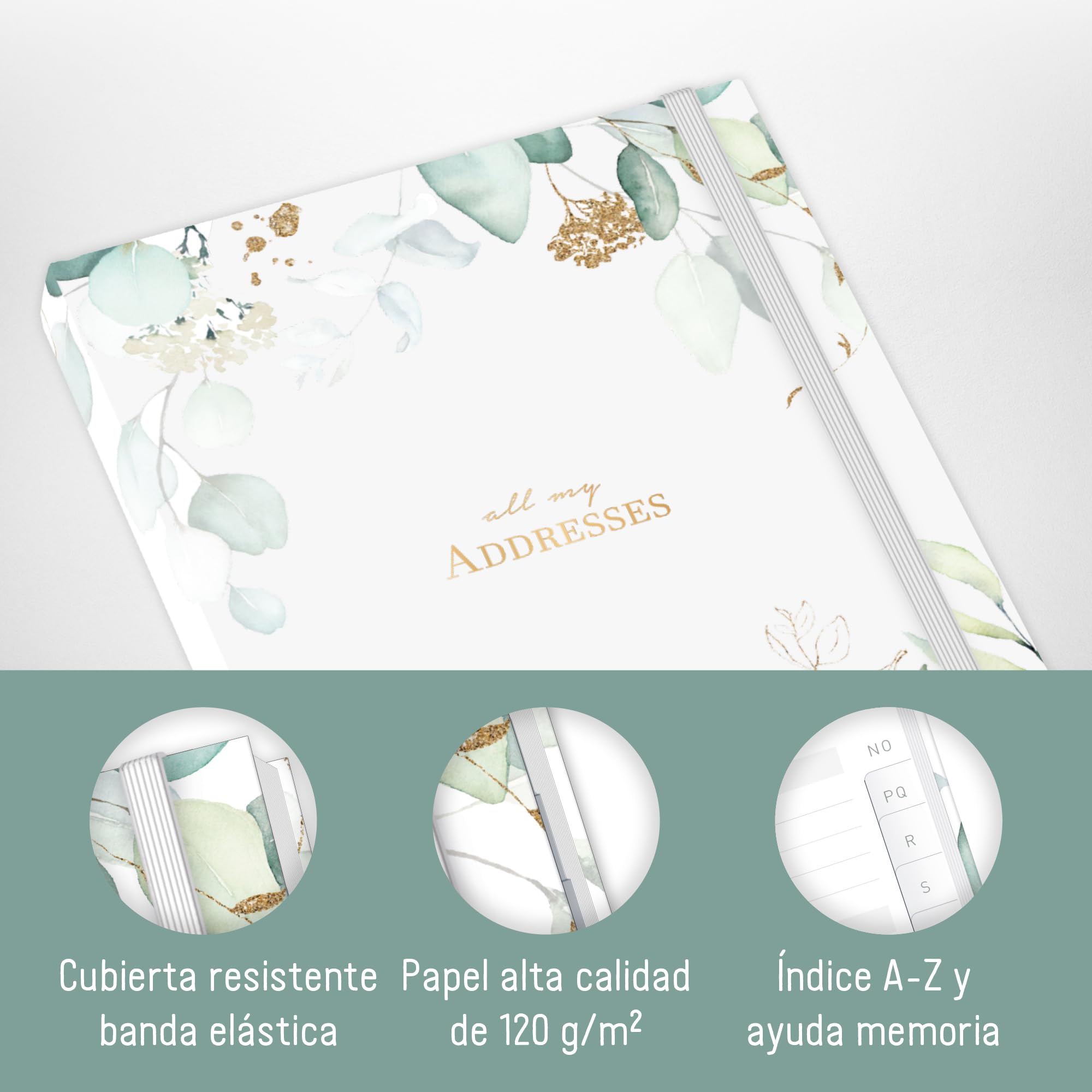 paper&you® Agenda A5 con índice A-Z [Hoja de oro] para contactos, cumpleaños y contraseñas - sostenible & respetuosa con el clima