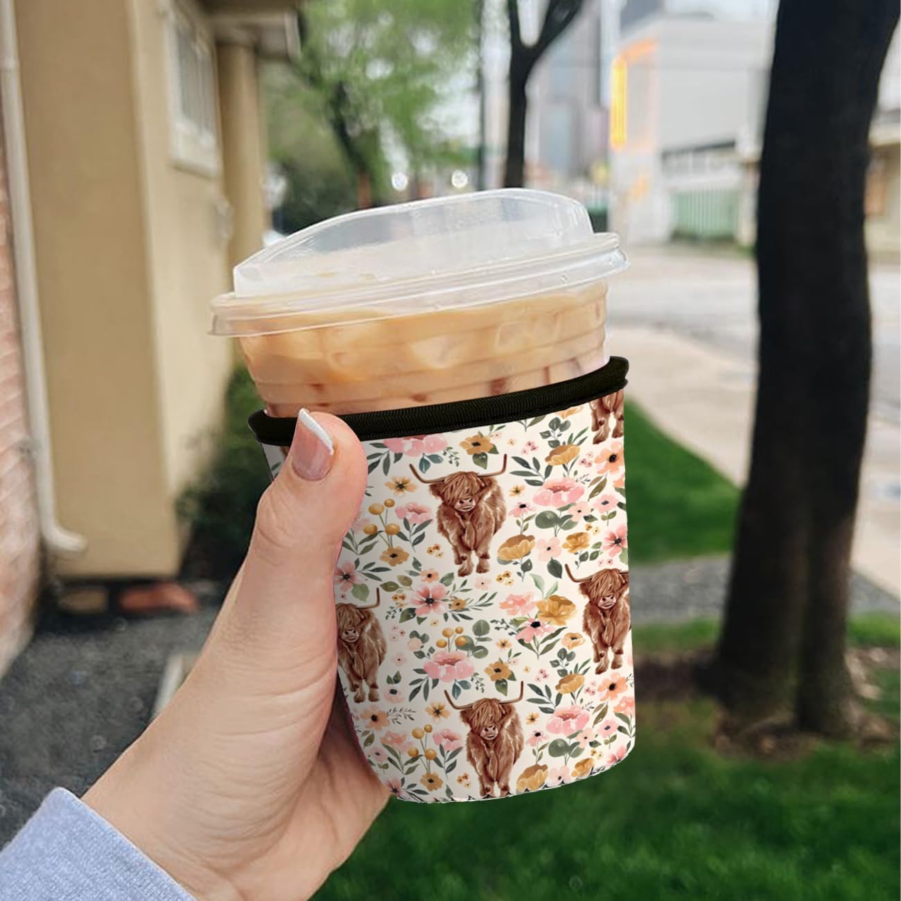 Reusable Insulated Neoprene Iced Coffee Cup Sleeve, Durable Drink Sleeve for Cold Beverages, Beverage Holder for Iced Coffee (Highland Bloom) - Image 3