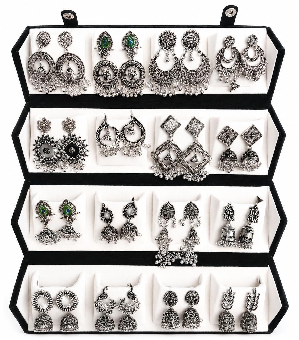 Mohmit Mart Oxidised Silver Jhumka Earrings 16 Pairs