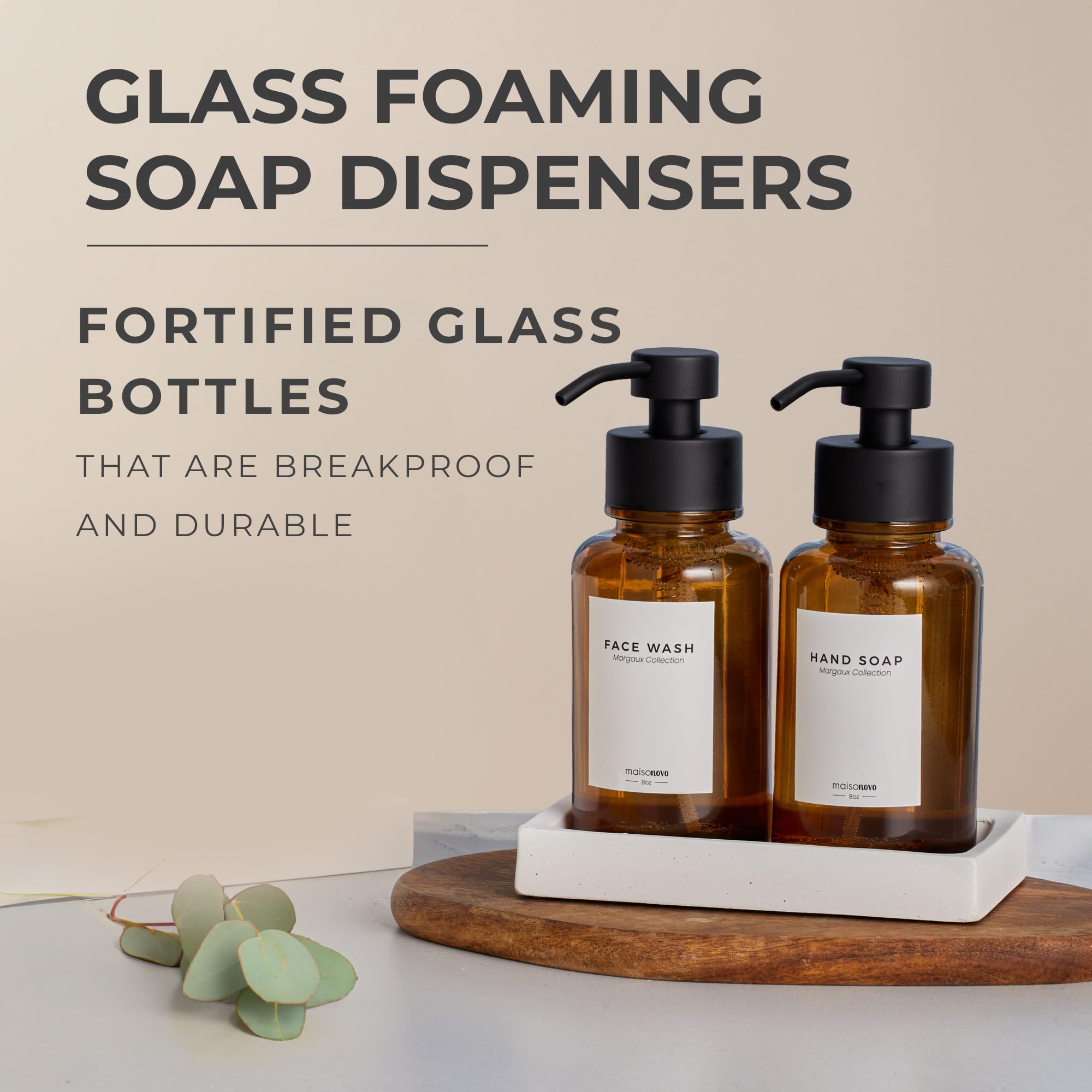 Snapklik.com : MaisoNovo 14 Oz Amber Glass Foaming Soap Dispenser 2