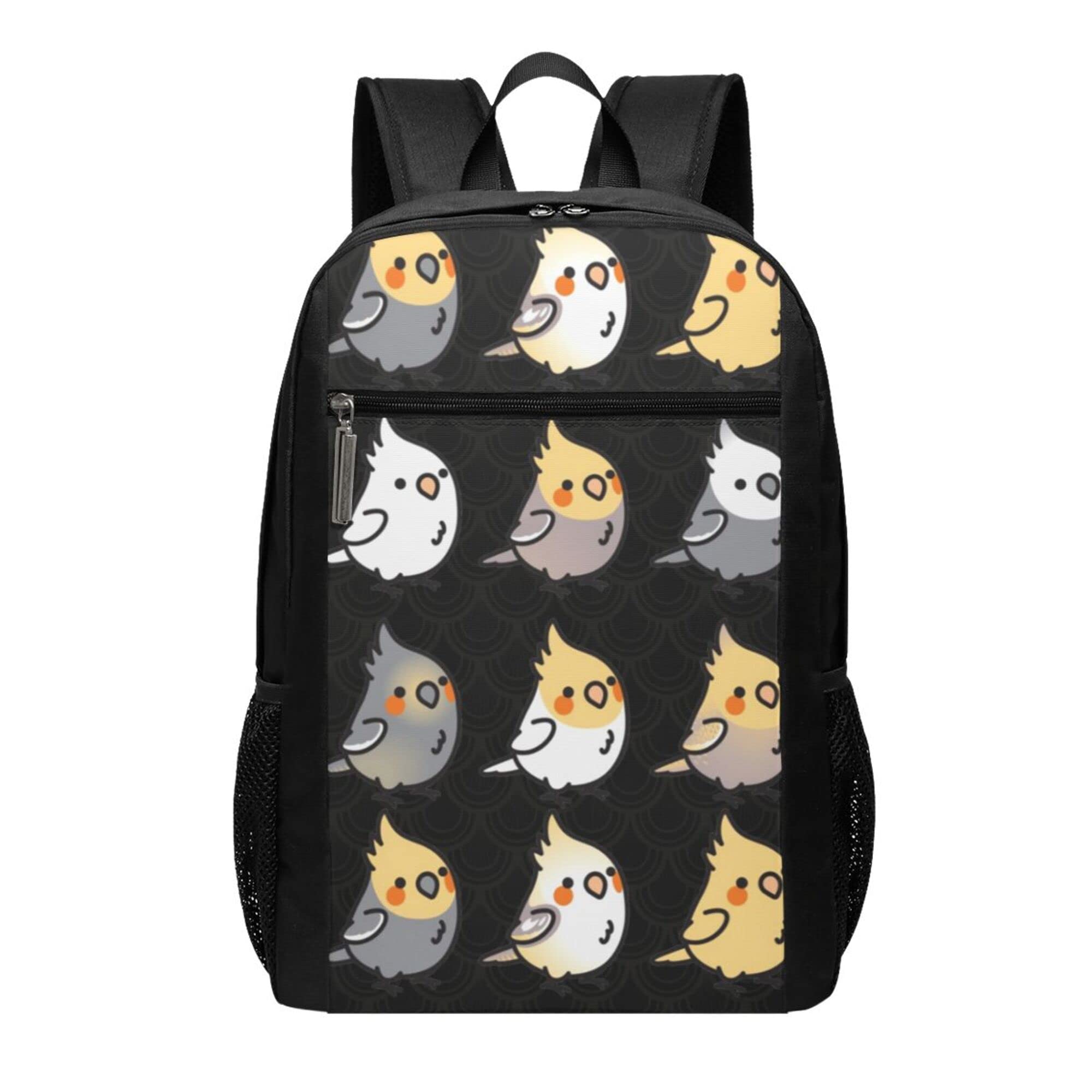Backpack Black Cute Cockatiel Bird Pattern 17inch Backpack Laptop for Men Women Lightweight Daypack
