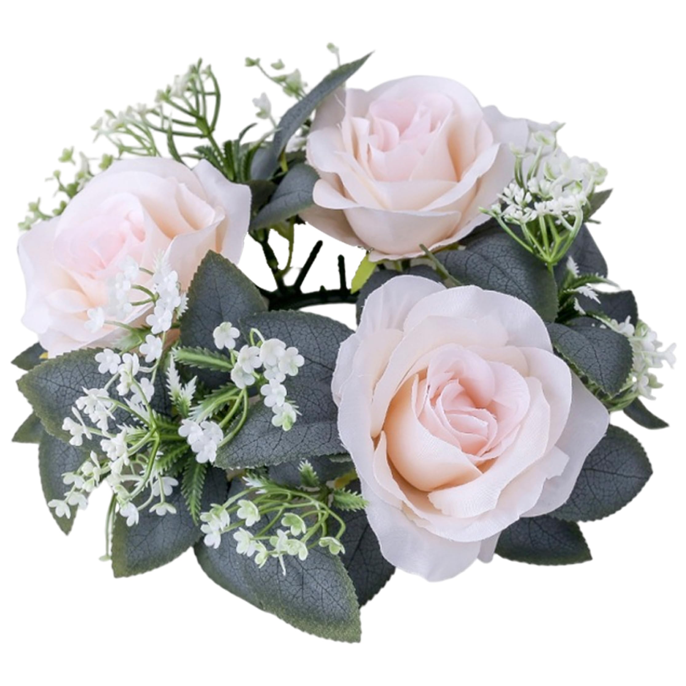 Tsawntd Candle Rings, Exquisite Candle Rings Wreaths with Artificial Roses & Greenery, Centerpieces for Tables for Wedding Home Decor (Style 3) Small Wreath Garland