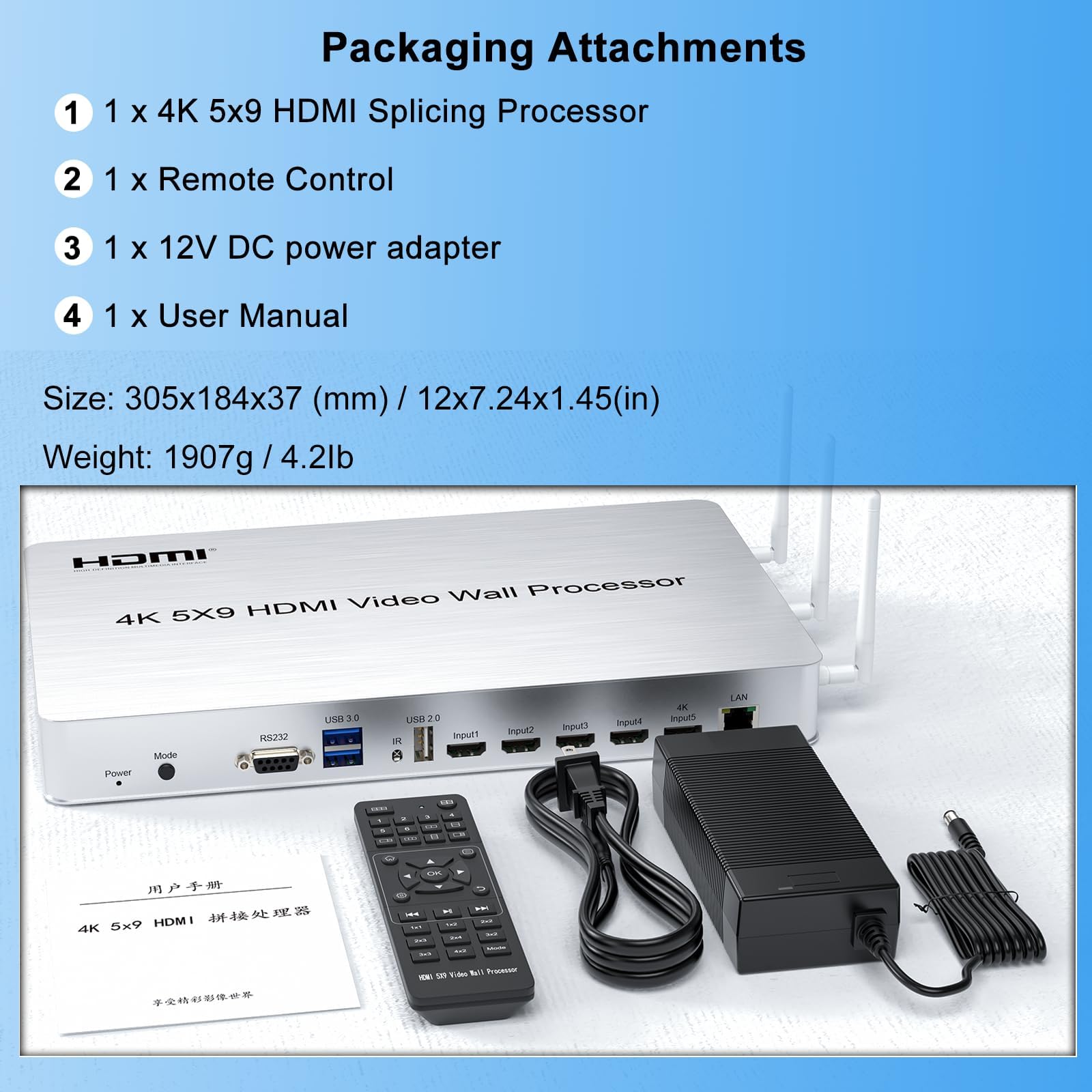 4K/30 UHD Video Wall Controller 3x3 2x4 Supporto 3840x2160@30Hz Ingressi TV Wall Controller per 9 TV Splicing Display, HDMI Matrix Switcher, PIP POP HDMI Splicer Splitter Modalità Ritratto 90degree