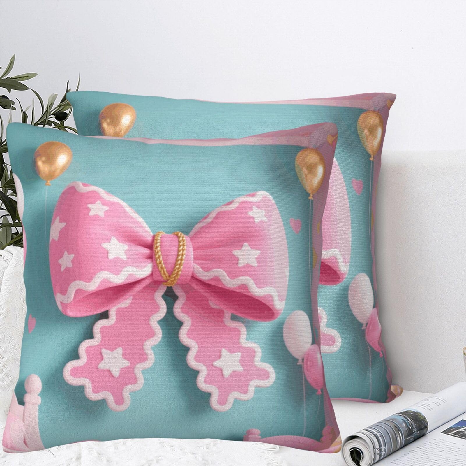 LMNGH Bow Print Plush Throw Pillow Covers 22"X22",Soft Cozy Couch Cushion Covers Decorative Pillow Cases for Holiday Home Bedroom Sofa Decors