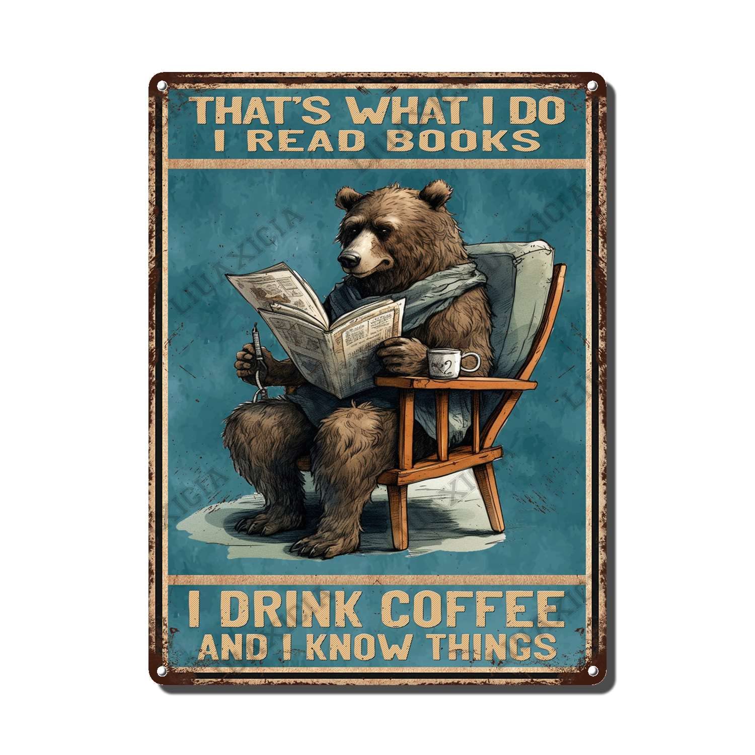 peiyeety Metal Tin Sign That's What I Do I Read Books Bear Vintage Decorative Wall Art,Retro Book Lover Rustic Plaque for Home Living Room Bedroom Library Office,8x12 Inch