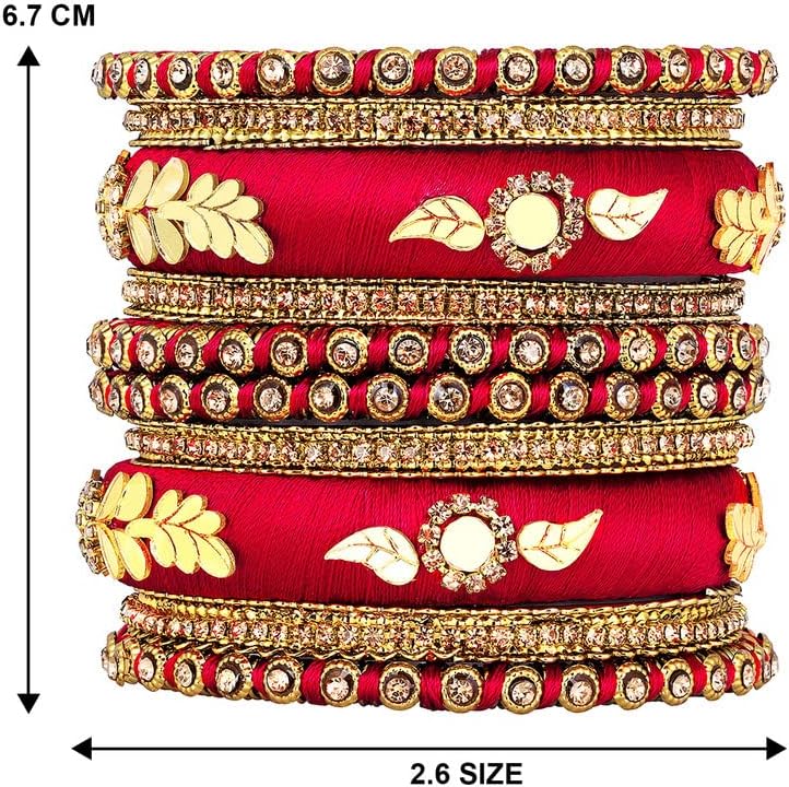 Aheli Synthetic Stone Studded 2.6 Inch Green Silk Thread Bangles Set Ethnic Fashion Jewellery Gift for Women - Image 3