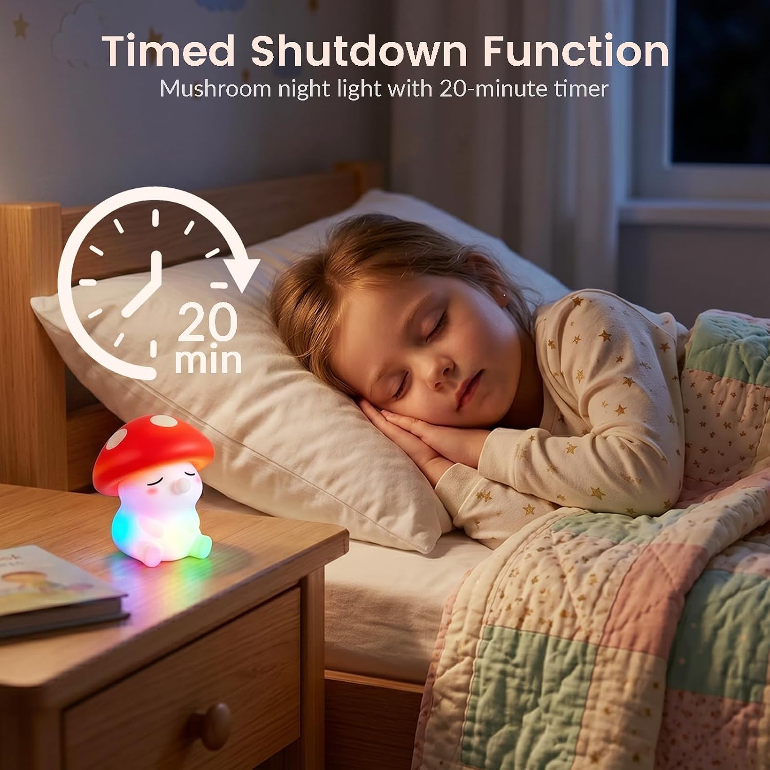 Mushroom Night Light for Kids, Soft Silicone Bedside Lamp with Touch Control & Timer, Cute Interesting Table Light, Squishy Rechargeable Desk Light for Kids Room Birthday Children's Day (Mushroom)