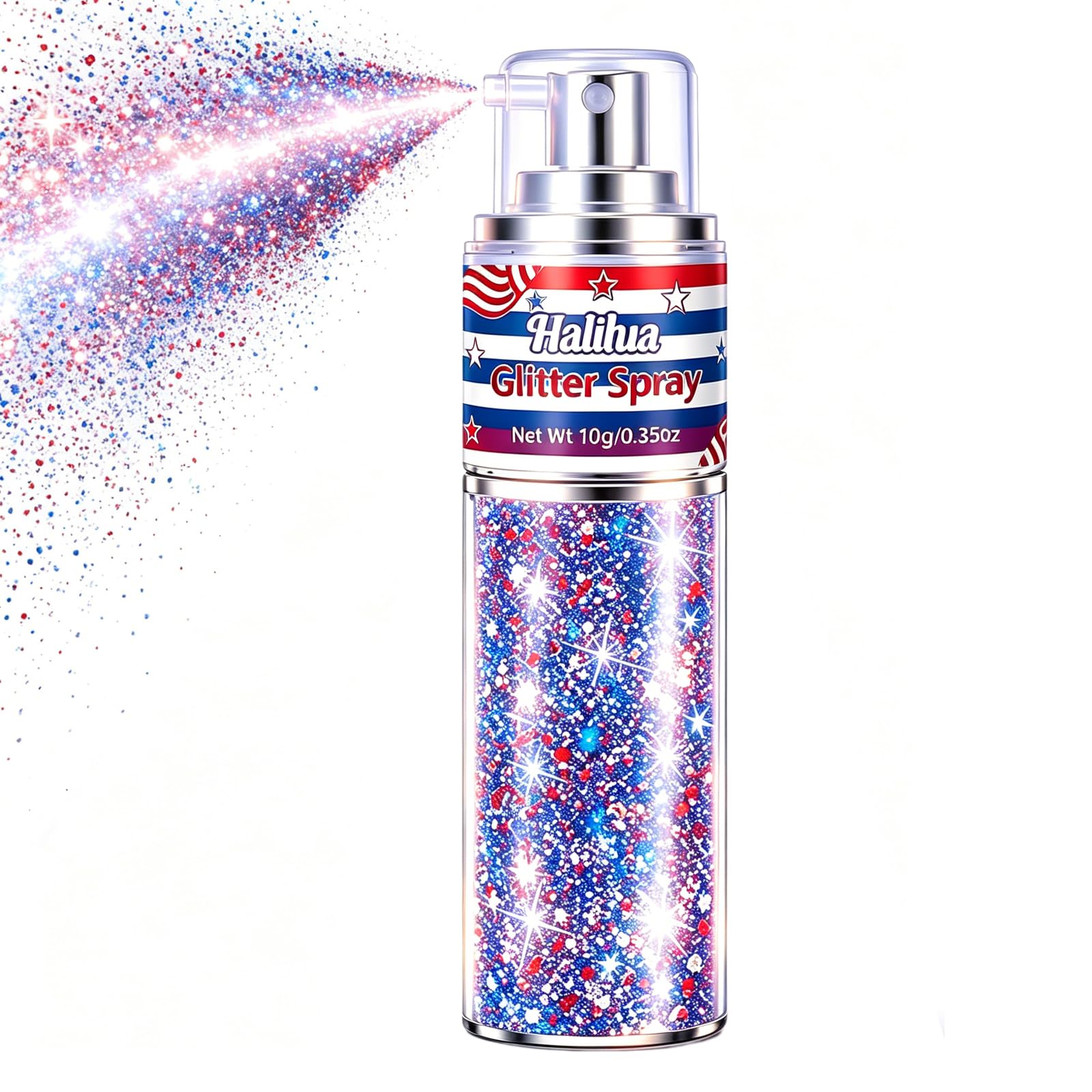 Patriotic Red White and Blue Body Glitter Spray,4th of July for Women Kids