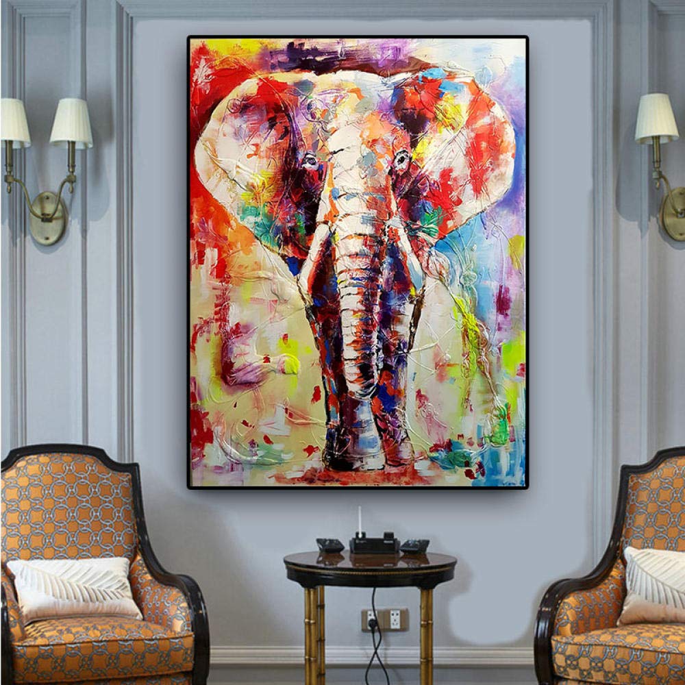 Amazon.co.jp: JSWHPカラフルなアフリカゾウのキャンバス絵画
