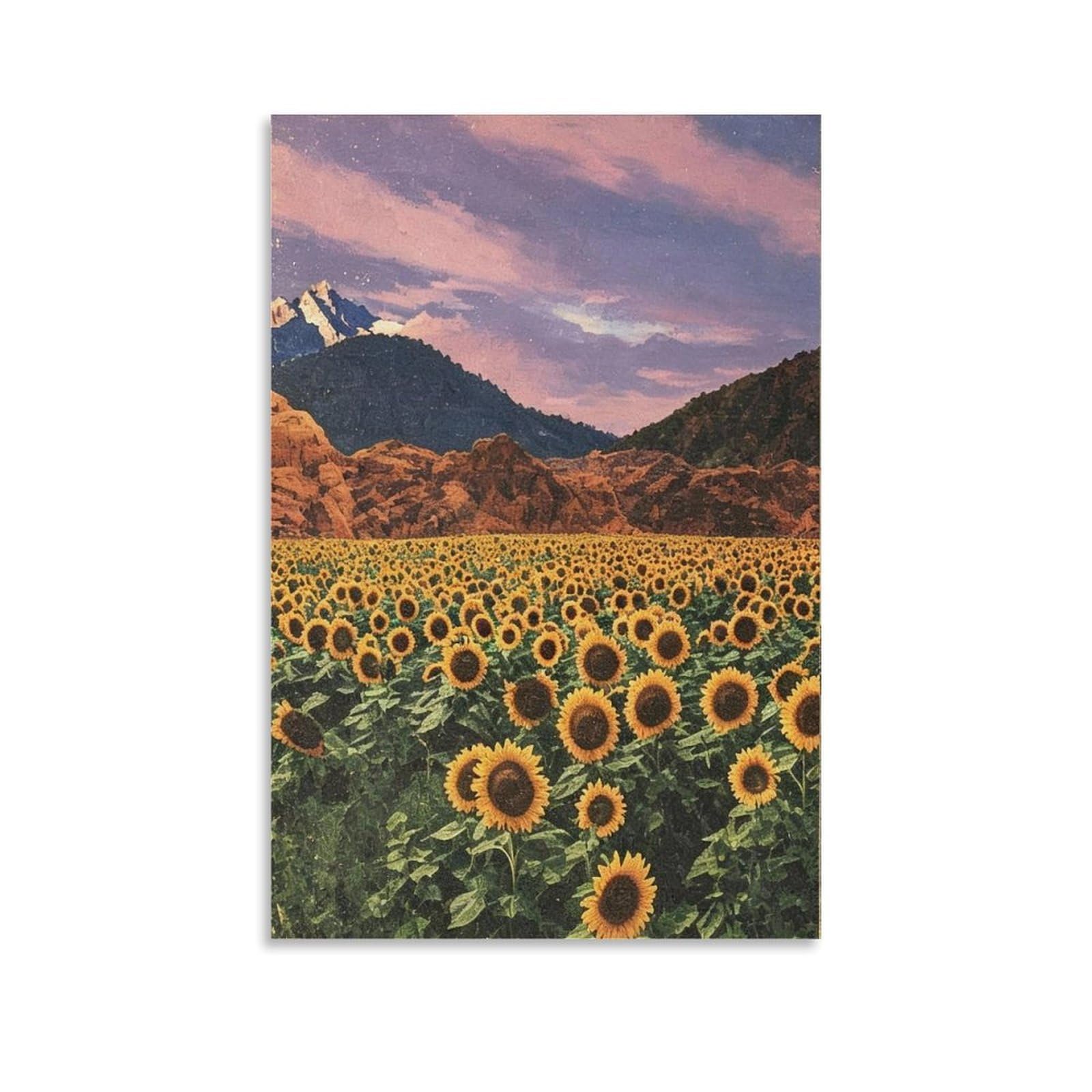 Mghtgrwe Unframe-Style24x36inch Surreal Dreamlike Sunflower Barren Terrain Poster Wall Art Canvas Vintage Aesthetic Painting Decor For Rooms 24X36inch Unframe-Style