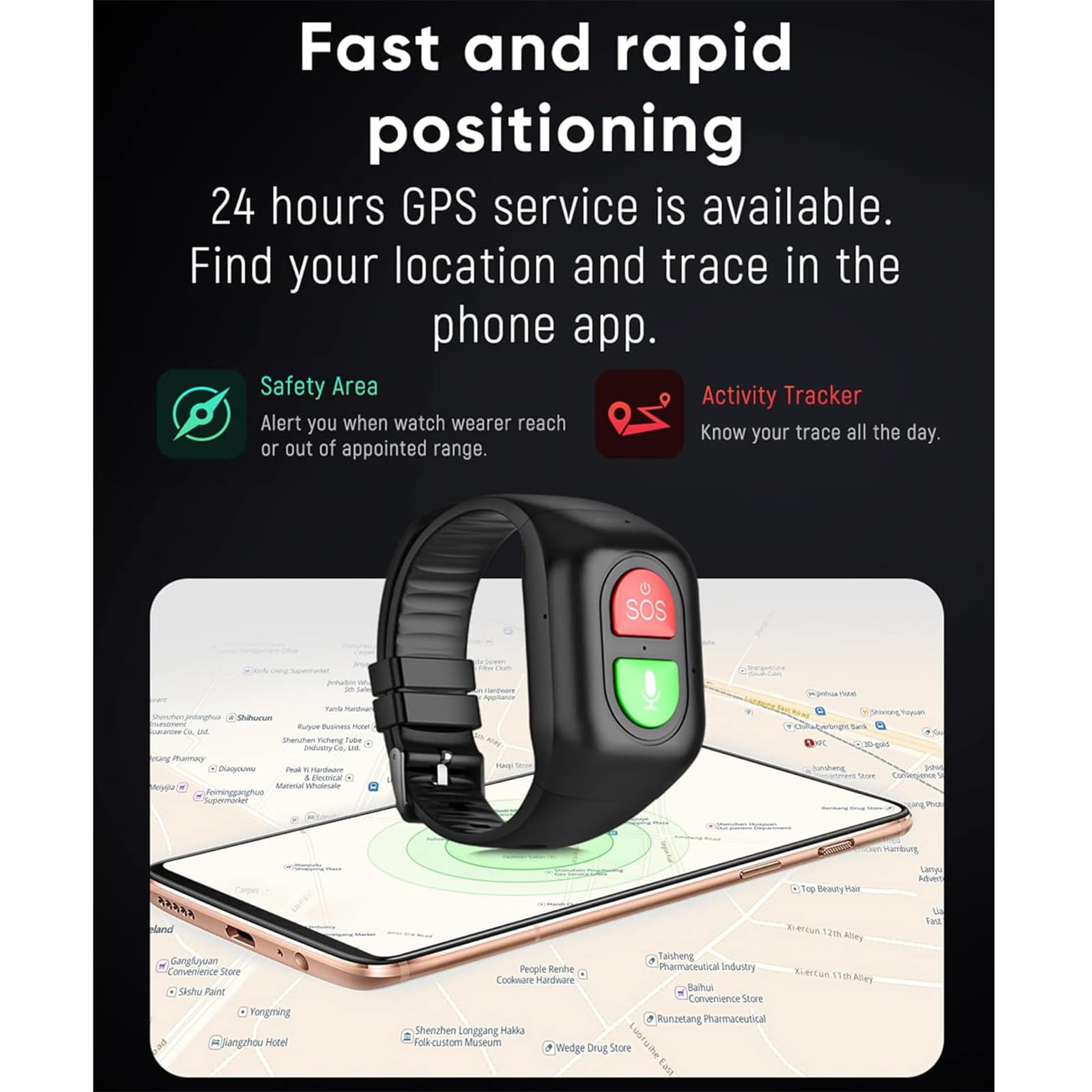 Reloj inteligente de detección de caídas para personas mayores, pulsera de seguimiento GPS con llamada de voz, SOS, geocerca, recordatorio de vibración, ideal para pacientes con demencia, Alzheimer