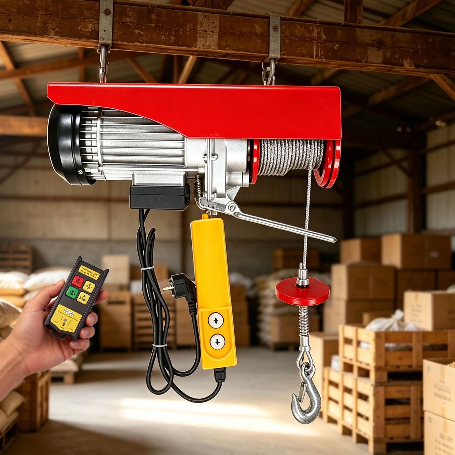 Wciągnik elektryczny DowPie, wciągnik linowy do zastosowań domowych DIY, lina stalowa o długości 20 m, obsługuje podnoszenie pojedynczej i podwójnej liny 110v-PA200