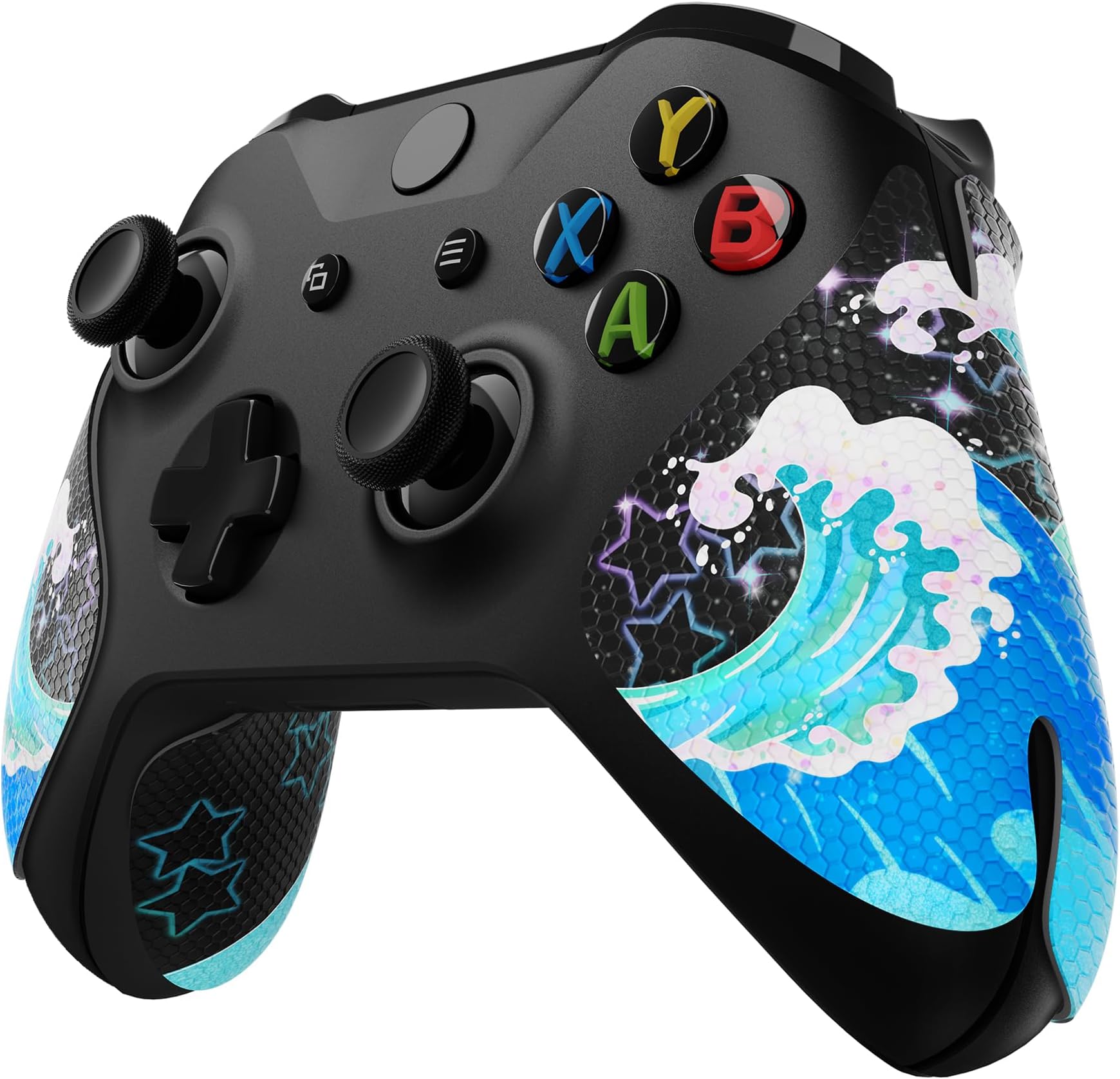 eXtremeRate Shimmering Waves Anti-Skid Sweat-Absorbent Controller Grip for Xbox One S & X Controller, Professional Textured Soft Rubber Pads Handle Grips for Xbox One