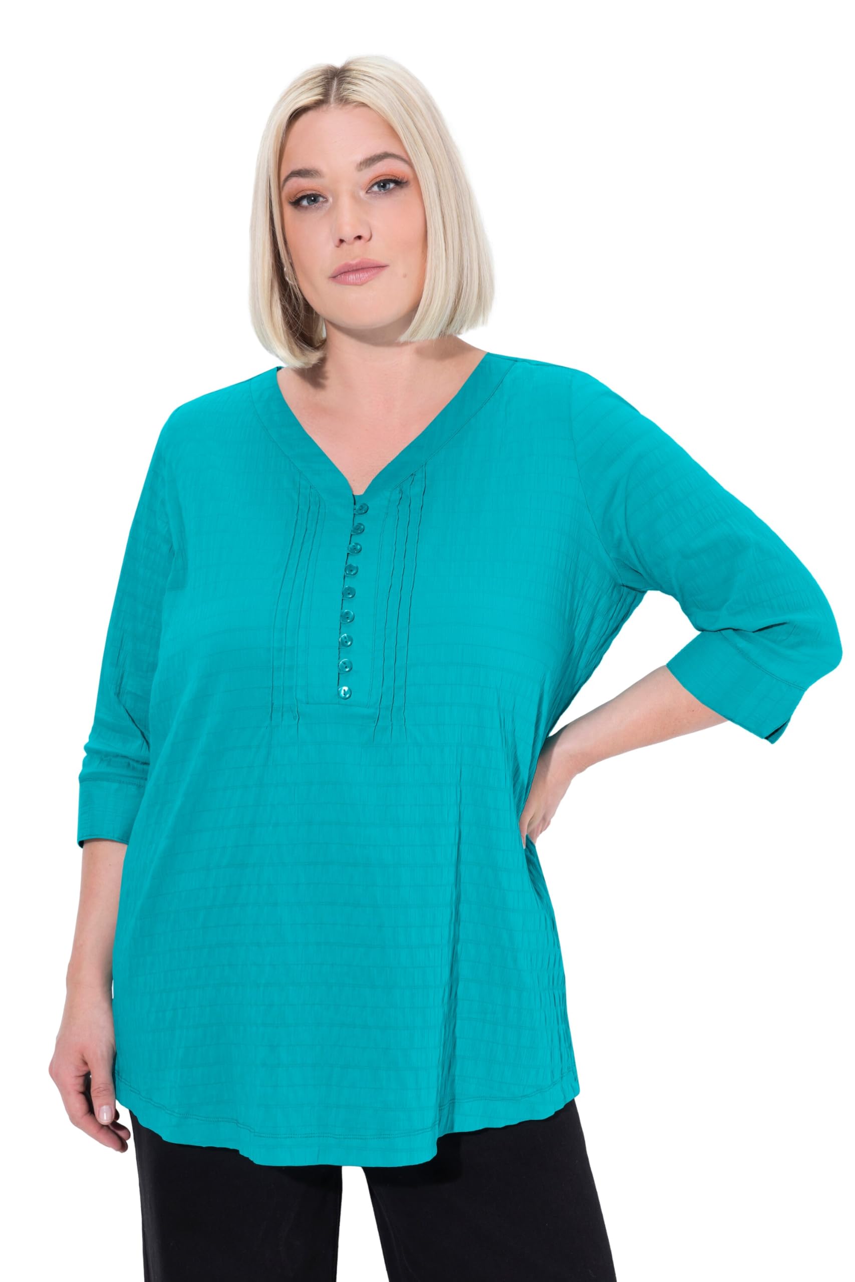 Ulla Popken Damen große Größen Übergrößen Plus Size Bubble-Tunika, Biesen, Herzausschnitt, 3/4-Arm 797450