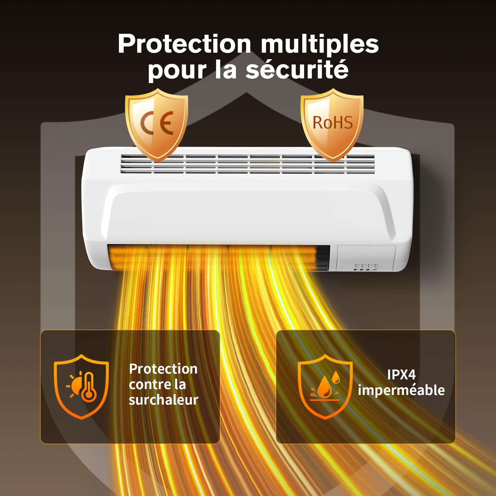 Ventilateur de chauffage mural, 2000W chauffage électrique avec minuteur, corps de chauffage avec télécommande pour les espaces intérieurs, céramique chauffage mural électrique
