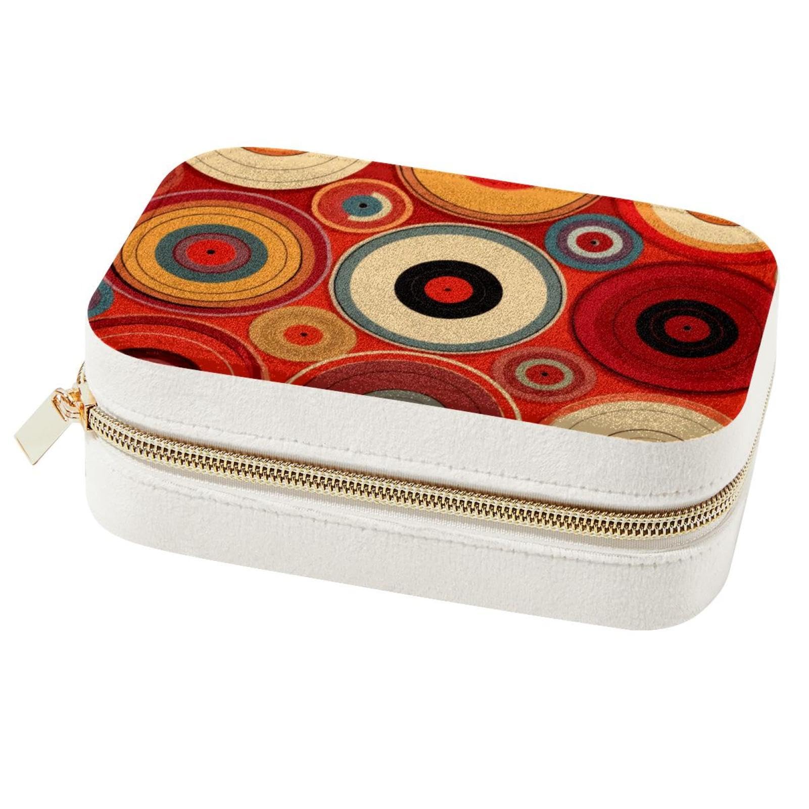Boîte à bijoux spacieuse au design disques rouges, coffret élégant double épaisseur
