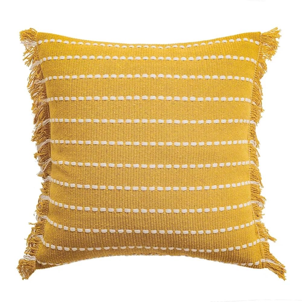 Skandynawski żółty pasek szydełkowy poszewka na poduszkę geometryczne pikowane frędzle poszewki na poduszki sofa dekoracja domu(E,45X45 Cushion cover)