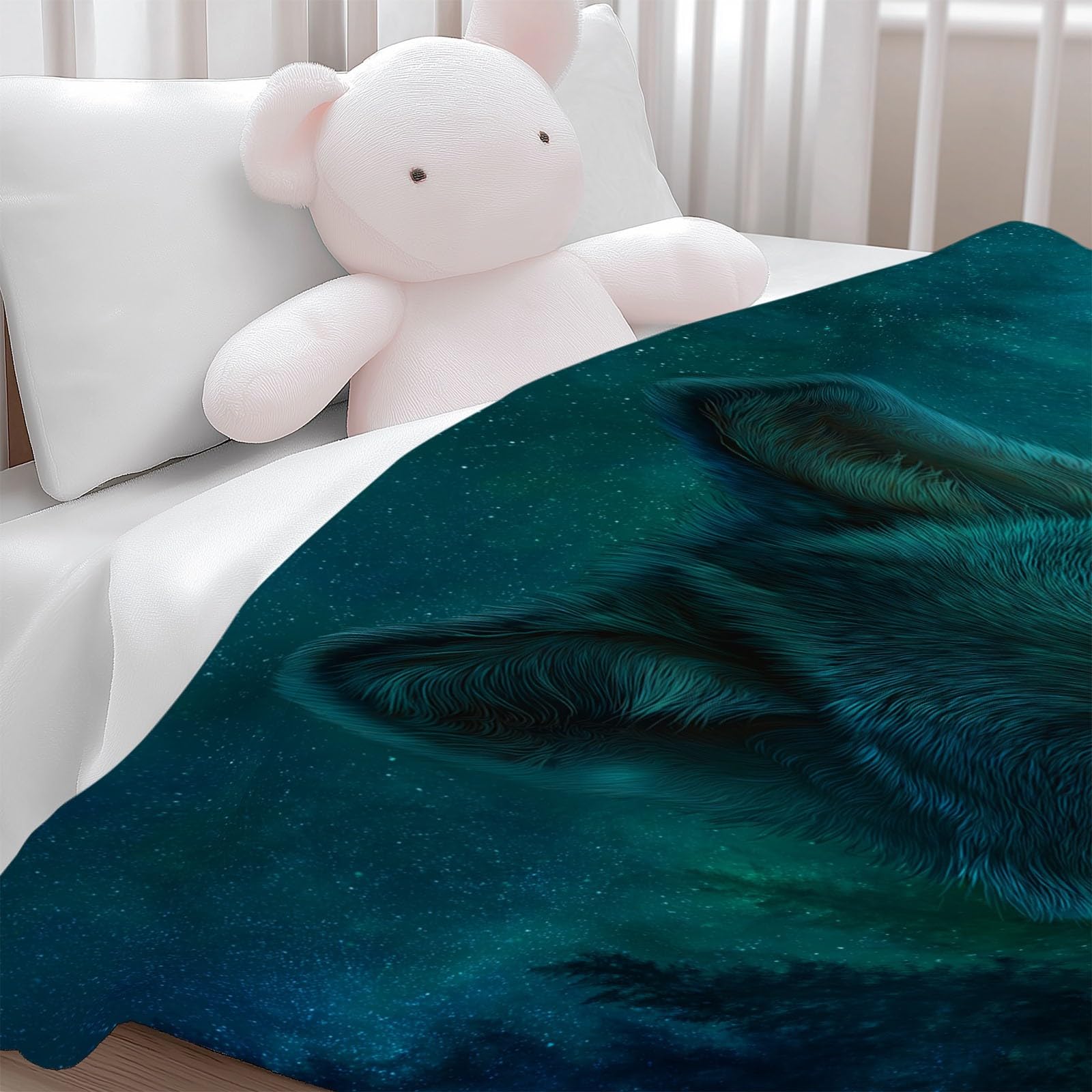 Genérico Wełniany koc 220 x 240 cm zwierzę fantastyczny magiczny las wilk szerpa wełniany koc, zielony flanelowy koc polarowy koc pluszowy dzieci dorośli młodzież łóżko sofa sypialnia żłobek koce