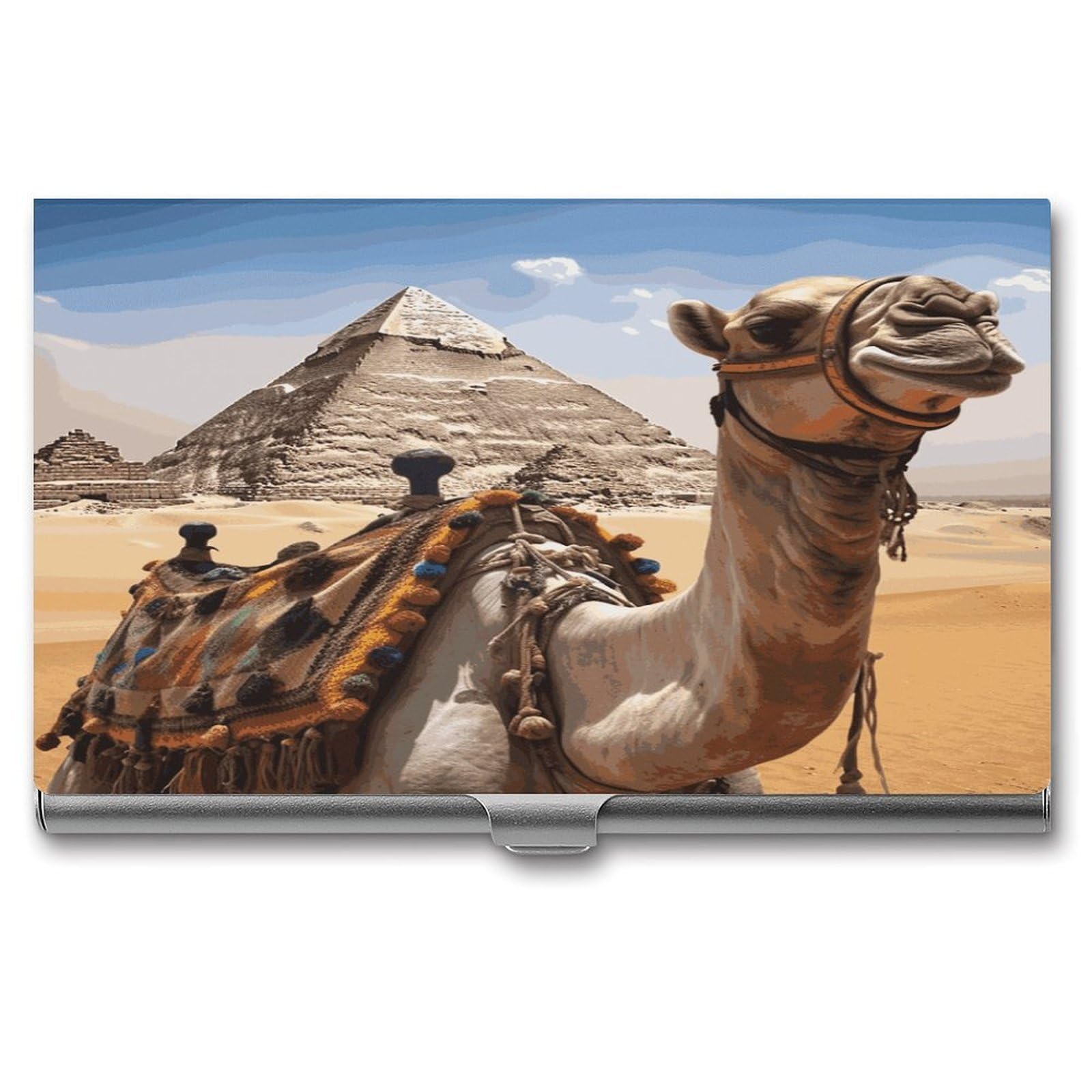 LDGSUPH Pyramid Camel Business Card Holder Fashion Slim Name Card Holder Minimalist Design Case Metal Card Carrier Personalized Business Card Case with Flip for Men Women