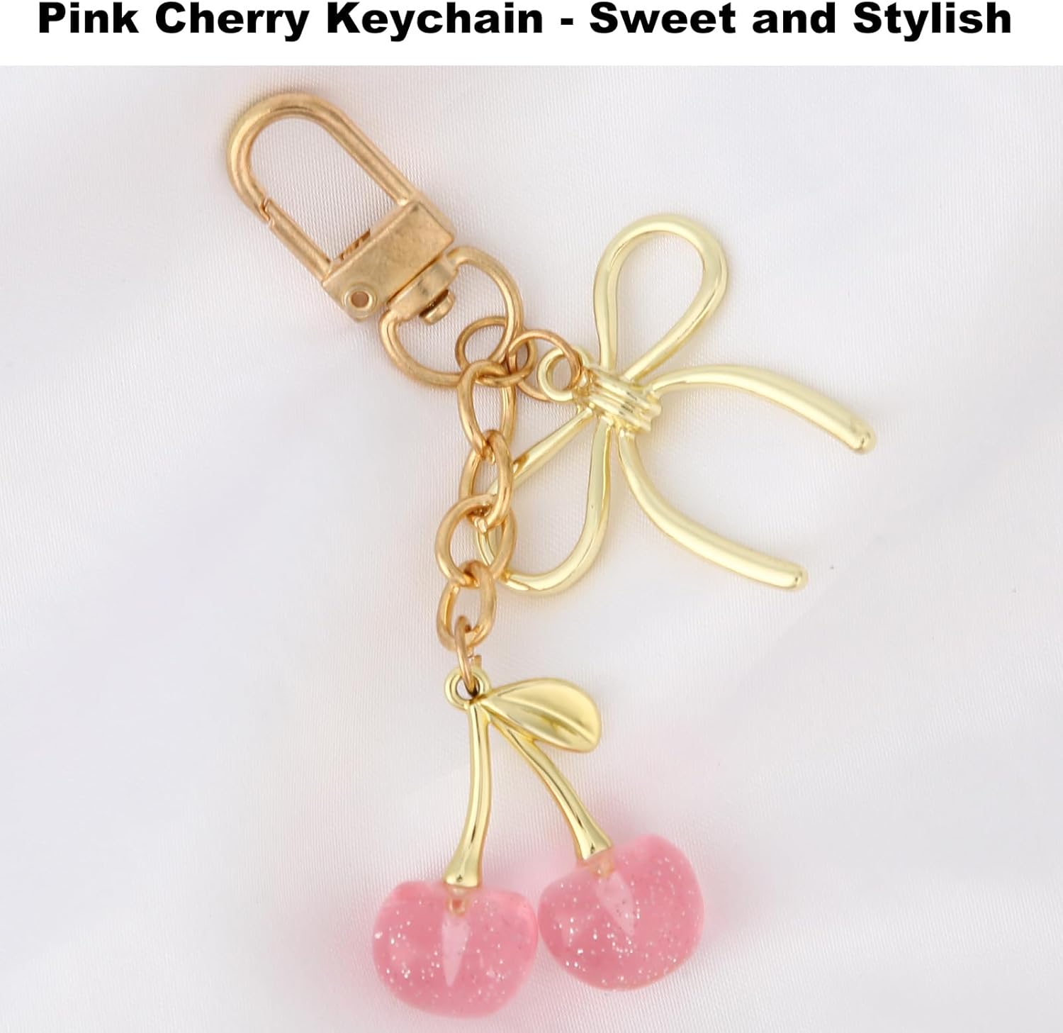 Cherry Keychain for Women, Gold Key Ring with Bow & Cherry Pendant Adorable Bag Charm Stylish Aesthetic Key Chain Gifts for Handbags Bag Purse Car Accessories - Image 7