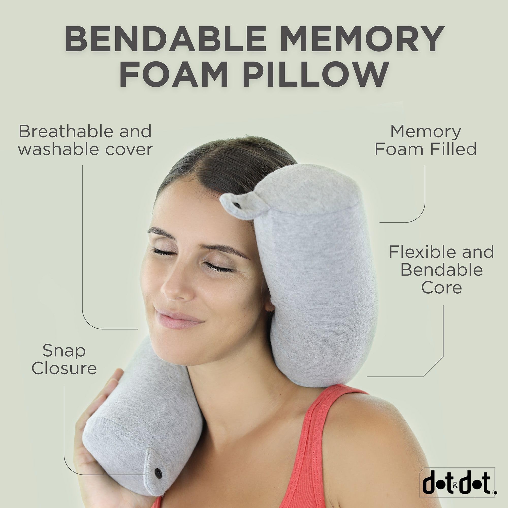 Dot&Dot Twist Memory Foam Travel Pillow Neck Chin Lumbar Leg Support Traveling on Airplane Bus Train at Home – Best Side Stomach Back Sleepers – Adjustable Bendable Rollow Pillow