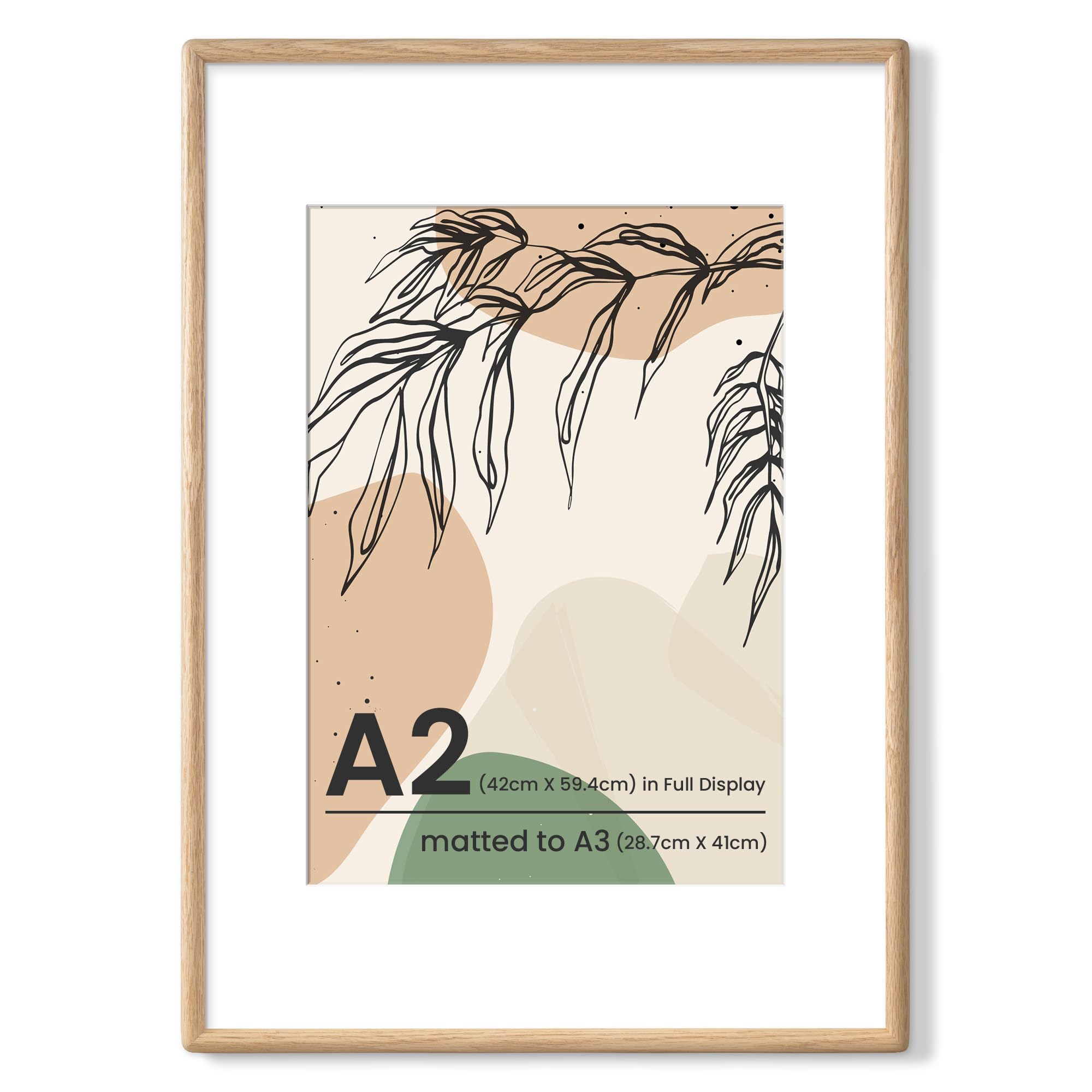Axeman A2 Picture Frame with A3 Mount, Oak Wood, Tempered Glass