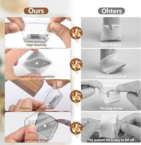 Miniatura 4 de 28 protectores cuadrados de suelo para patas de silla con parte inferior de fieltro envuelta, protectores de silicona para patas de silla para