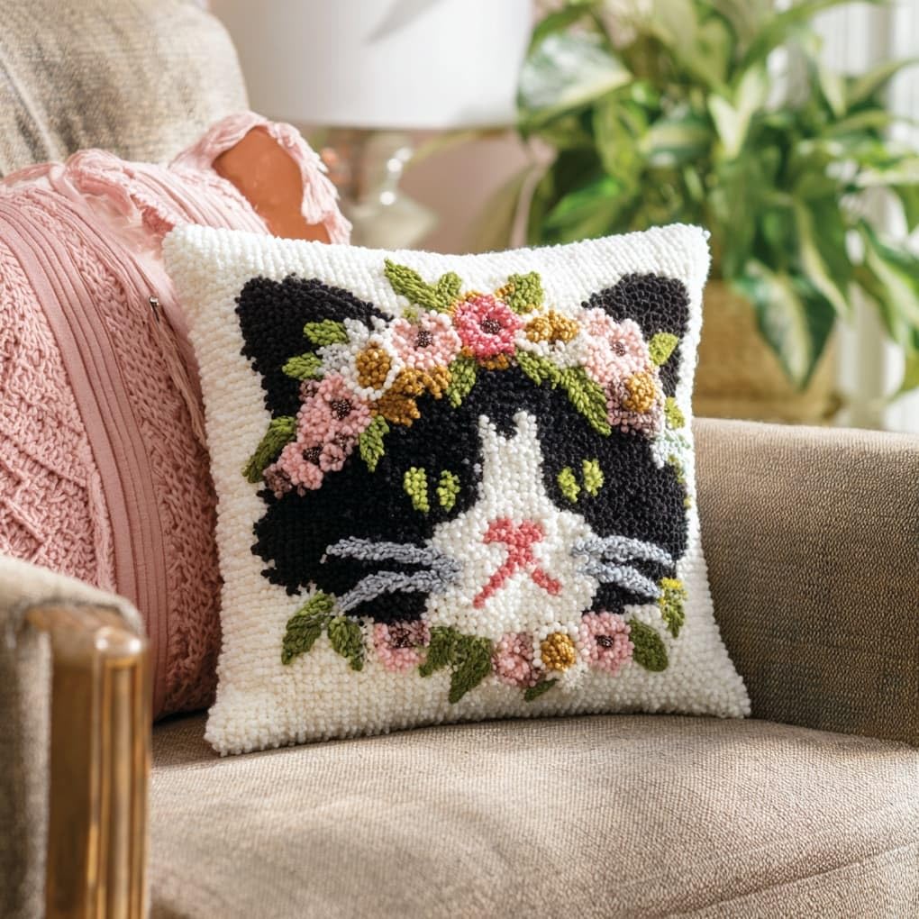WallustrioaW Latch Hook Kits Pre Printed Color Canvas,Cute cat