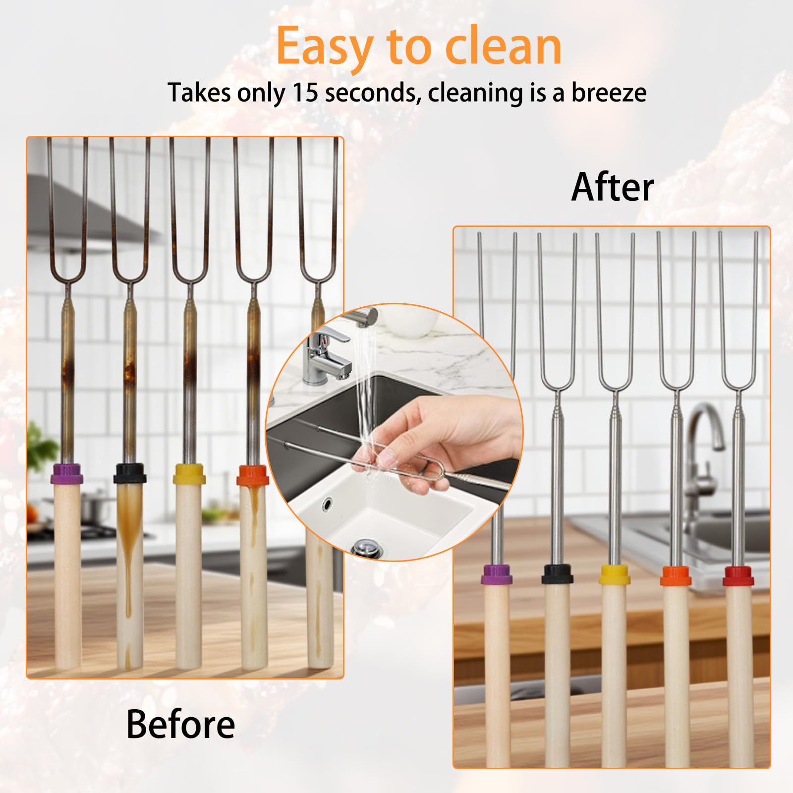 PBUSPU 8 Piece BBQ Marshmallow Brochette, Télescopage