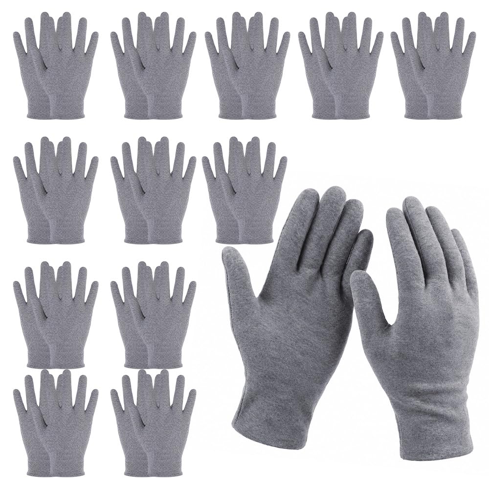Cotton Gloves 12 Pairs Large, Gloves for Dry Hands and Handling（Grey）
