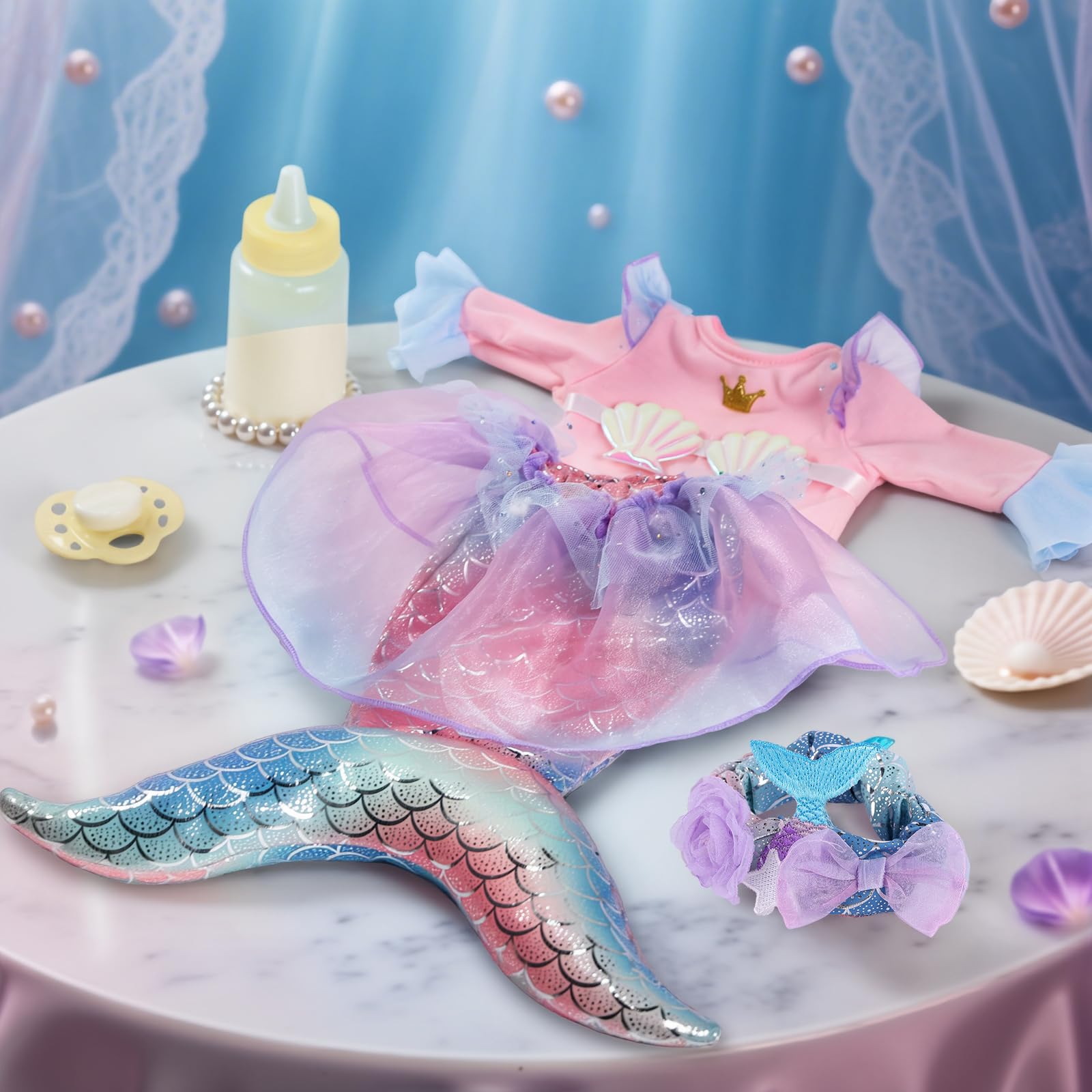 BABESIDE Mermaid Baby Dolls Girl - 15inch Mermaid Toys Realistic Soft Baby Doll Real Life with Sparkling Mermaid Tail & Princess Accessories, Mermaid Toys for Girls 3-10 Girls Gifts, Collection