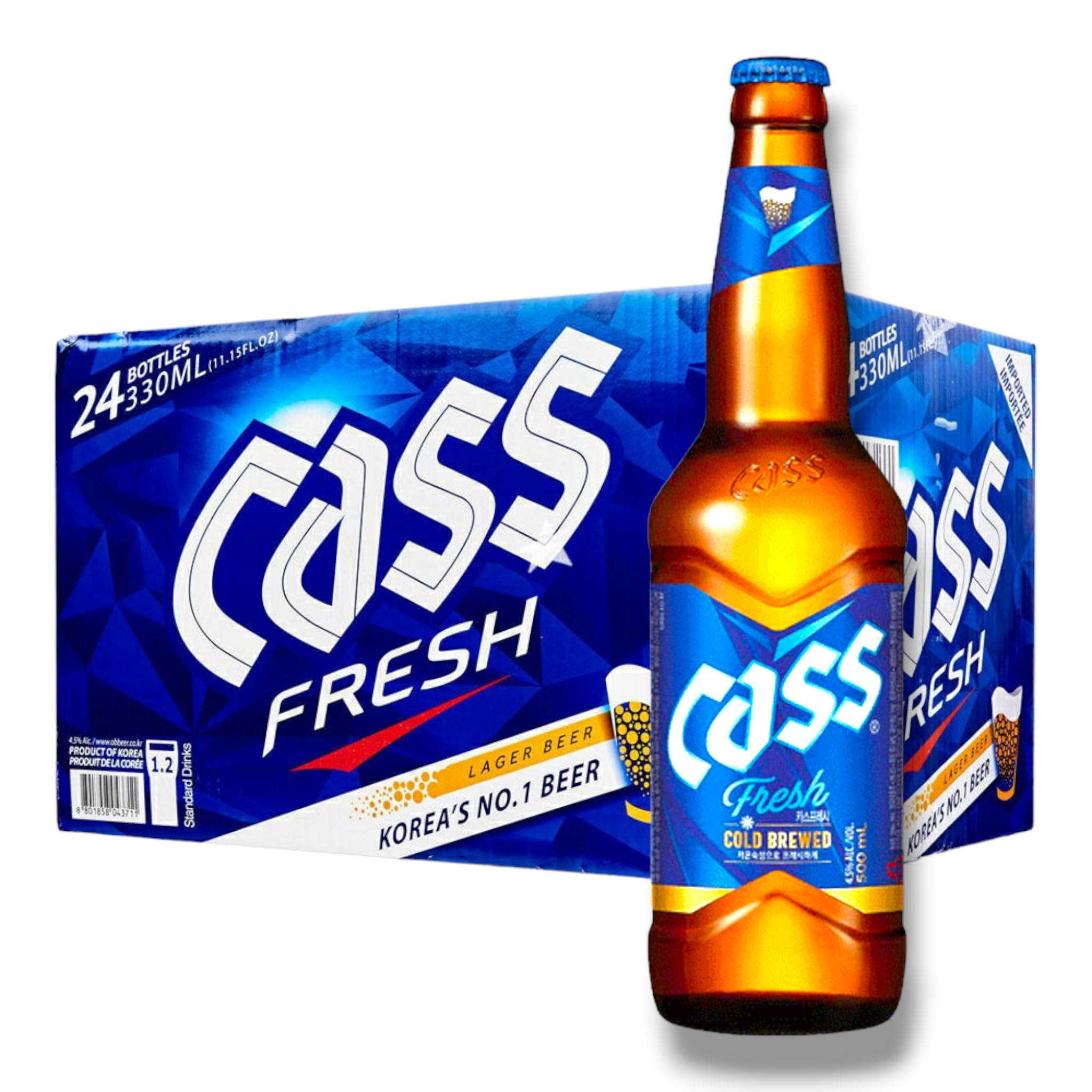 24 x Cass Fresh Bier 0.33l - Das Lagerbier aus Südkorea mit 4,5% Vol.- inklusive Haus der Biere Berlin Bierdeckel