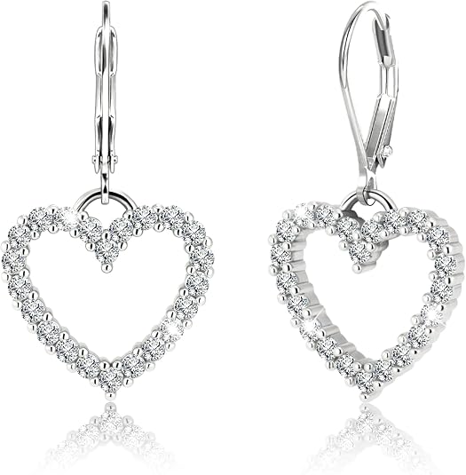 925 Sterling Silver 14K Gold Plated Heart Dangle Earrings, ALEXCRAFT Dangling Drop Earring for Trendy Women Leverback Hearts Shaped Cubic Zirconia Minimalist Earings Hypoallergenic