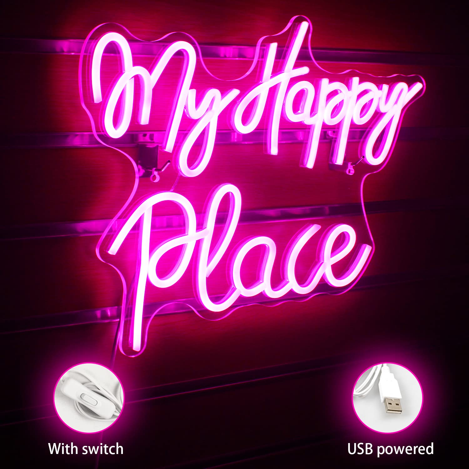 my happy place Le luci al neon a led sono utilizzate per la decorazione della parete, USB luci al neon Grande decorazione acrilica della parete di arte è utilizzata per la decorazione