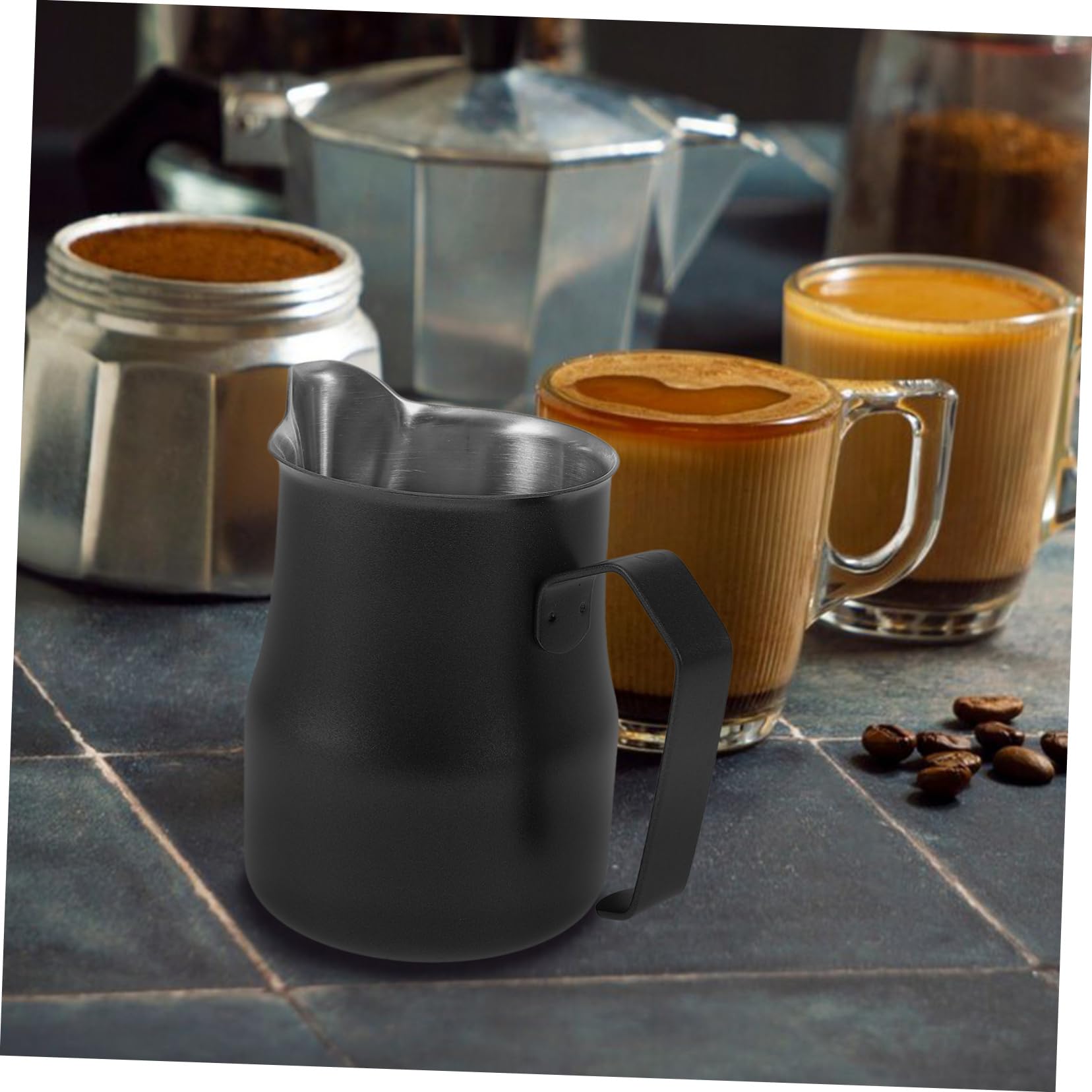 Operitacx 5 Piezas Taza de café con leche tazas de café con leche boca tazas de espresso portátil émbolo leche de leche jarra para hacer espuma de cafe taza de espuma Acero inoxidable Negro