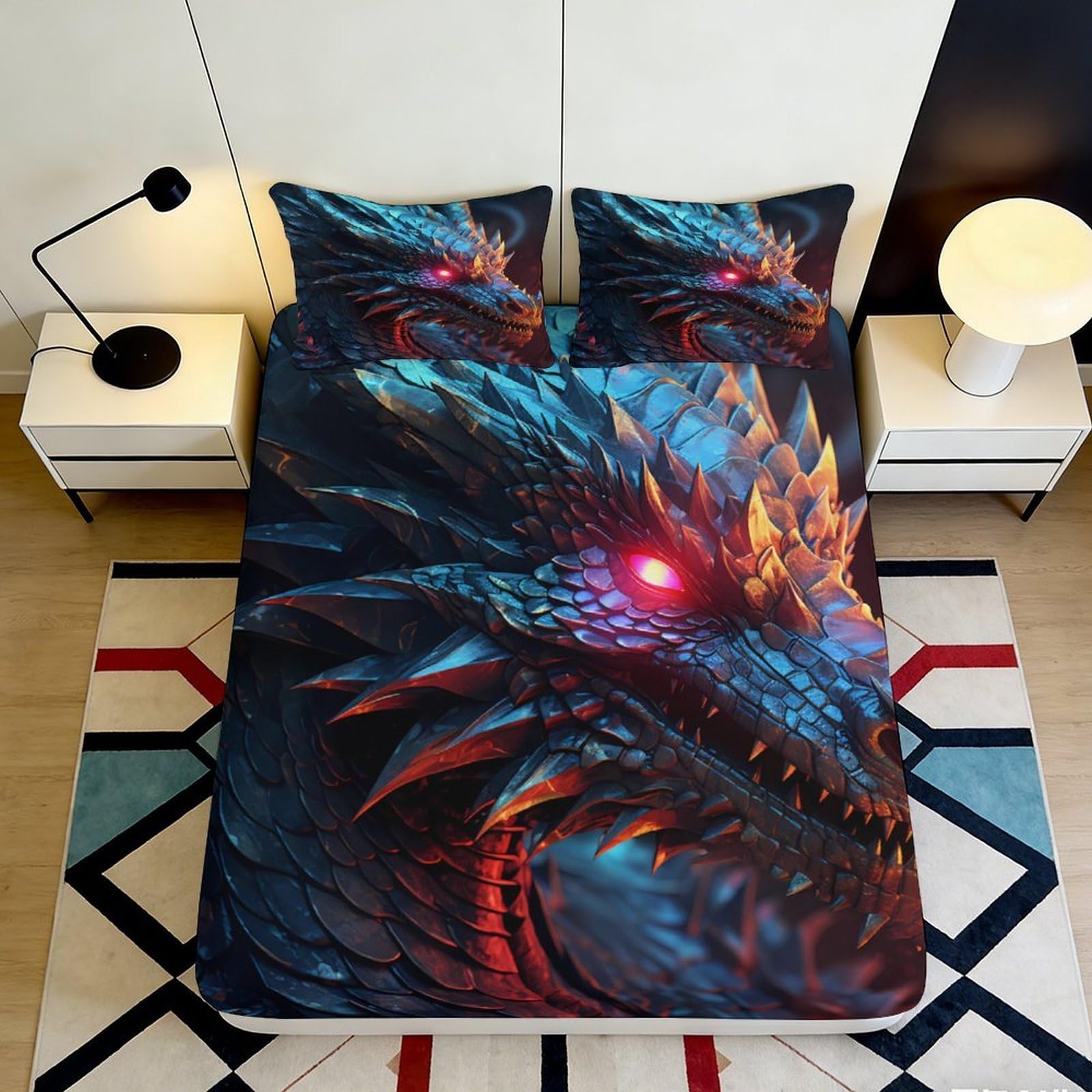 Rqzkjxnhpf Style-1 3D Printed Dragon Fitted Sheet Microfiber Non-Slip Deep Pocket Dragon Mattress Fitted Cover For Bedroom 200X200x25cm 90X200x25cm