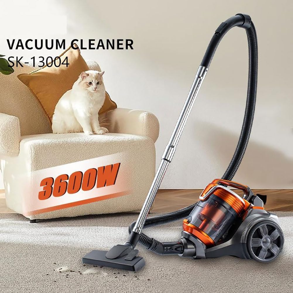 Aspiradora cilíndrica sin bolsa, limpiador ciclónico para alfombras y pisos duros de 3600 W, filtro HEPA lavable, manguera extensible, cepillo turbo para uso doméstico, piso, lechada, azulejo, sofá