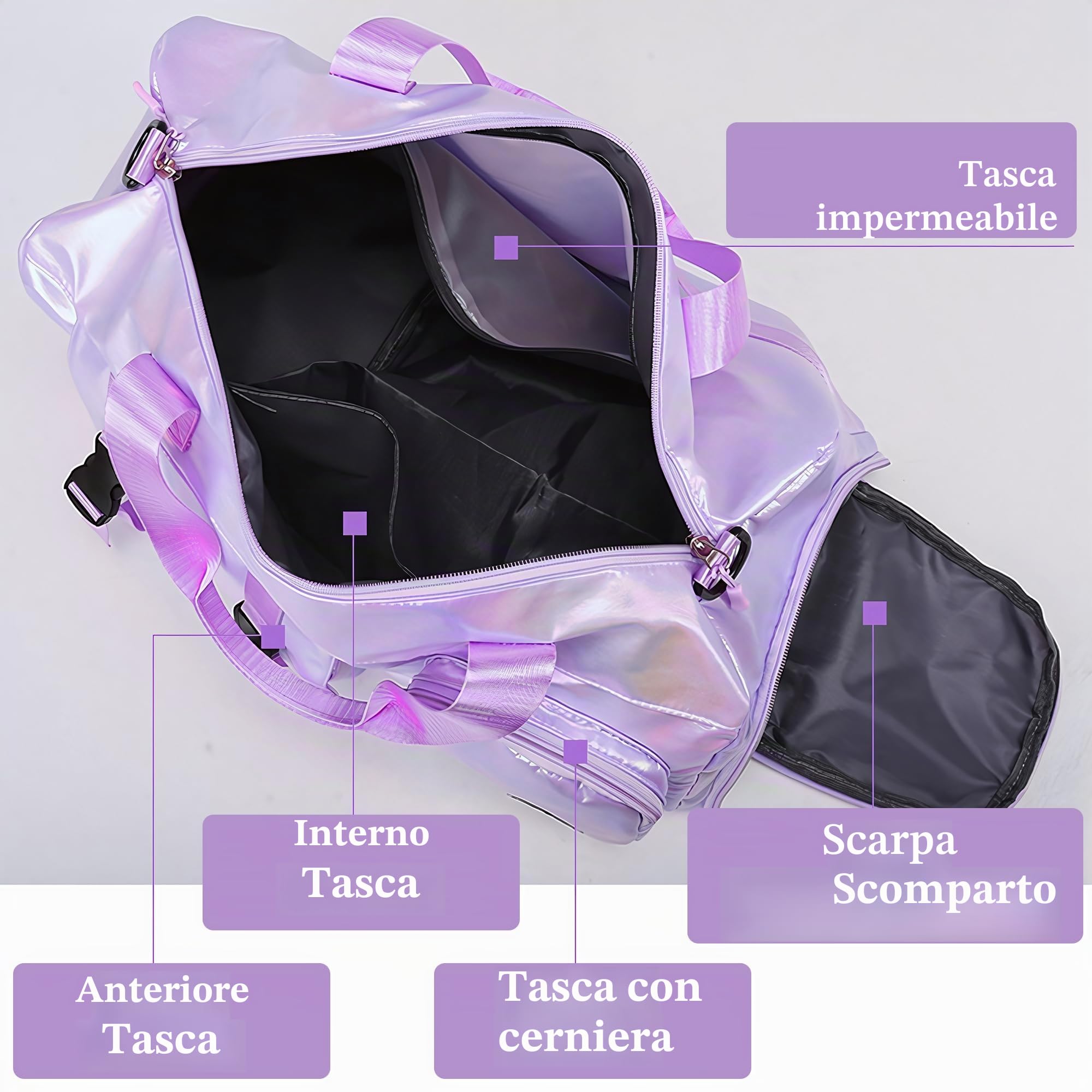 Borsone da Viaggio, Bagaglio a Mano Borsa da Viaggio con Scomparto per le Scarpe,Borsa per Attrezzatura Sportiva con Zip,45 x 26x 21 cm,26 toppe ricamate con lettere Adesivi